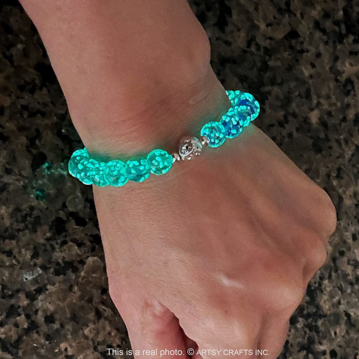 ARTSY Crafts Glow in The Dark Firefly Beads Bracelet, European Lampwork Luminous Beads Wristlet Anxiety Stress Relief Healing Crystal Chakra Bracelets for Women (Sapphire + Teal)