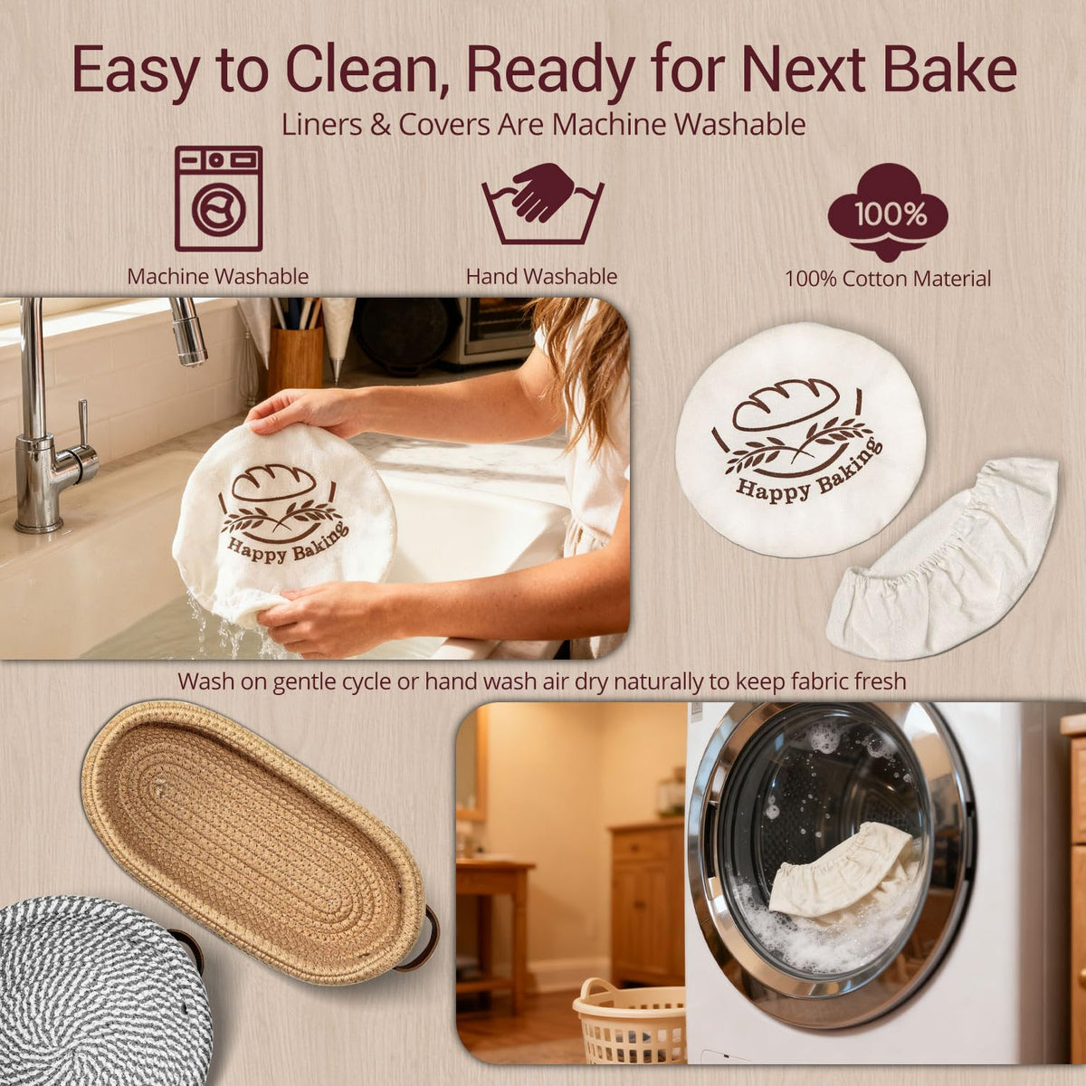 Banneton Bread Proofing Basket, Sourdough Proofing Basket, Oval & Round Proofing Baskets With Liners & Covers, Cotton Rope Sourdough Bread Baskets, Sourdough Bread Baking Supplies