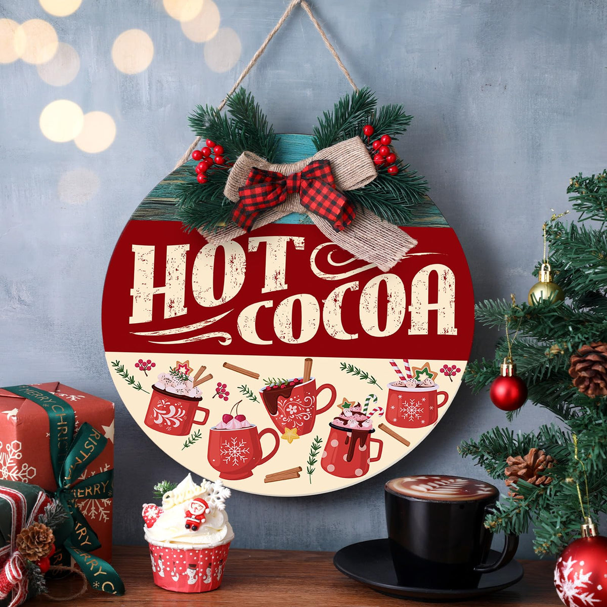 Vicenpal 22 Pcs Interchangeable Welcome Sign for Front Door with 17 Magnetic Icon Wooden Seasonal Front Porch Door Decor with 4 Seasonal Wreath for Holiday Halloween Christmas Gift(Blue,Rustic)