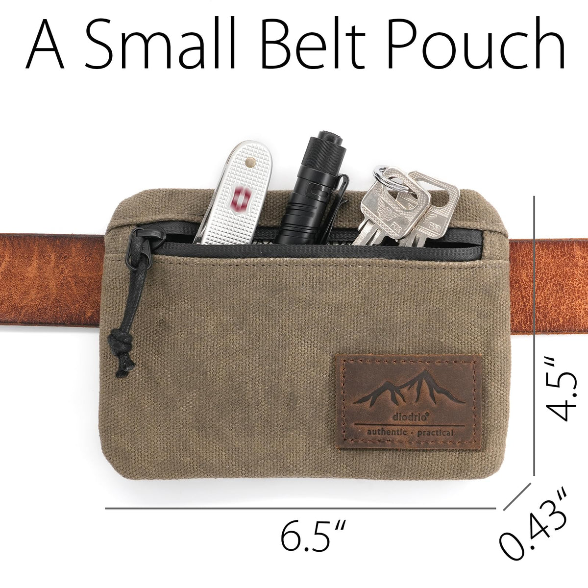diodrio Belt Zipper Pouches for Men Women Compact EDC Pouch, YKK Zipper, Anti-theft Pickpocket Proof Safety Wallets, Waist Pack for Traveling Hiking, Water Resistant, Tough Waxed Canvas, Olive