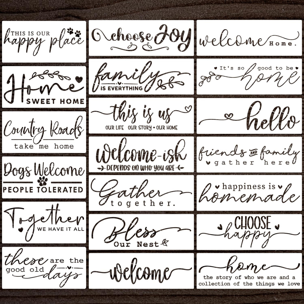 Welcome Stencils for Wood Sign Family Words Stencils for Crafts Reusable Drawing Templates Stencil for Painting on Wood Wall Fabric DIY Crafts Decor