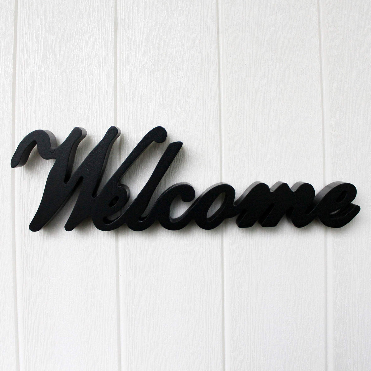 CVHOMEDECO. Matt Black Wooden Words Sign Free Standing "Welcome" Desk/Table/Shelf/Home Wall/Office Decoration Art, 14-1/2 x 4-1/4 x 1 Inch