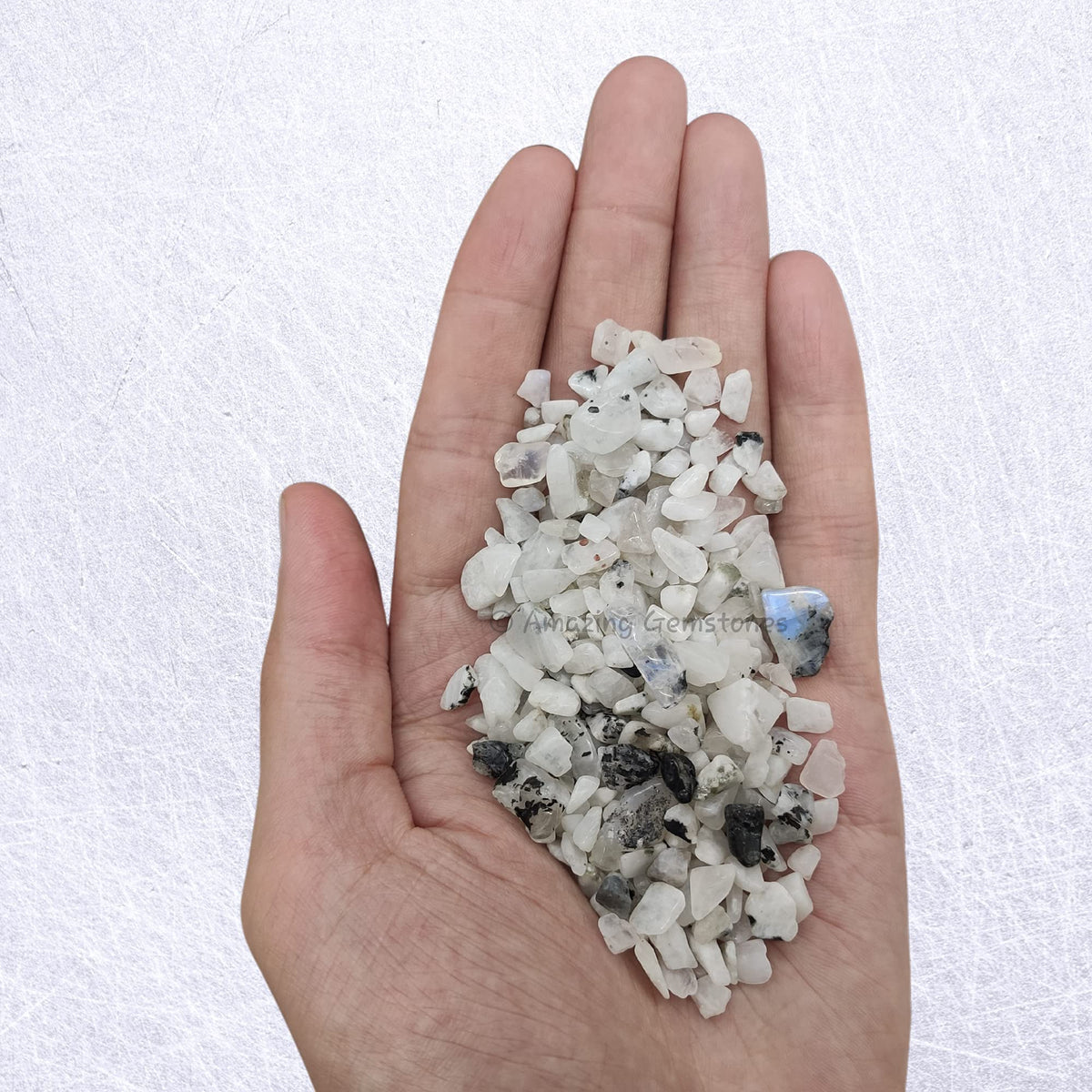 Amazing Gemstone Rainbow Moonstone Crystal Chips Aquarium Gravel Rocks - Bulk Fish Tank Gravel, Small Tumbled Stone Chips and Tiny Crystals for Decoration (Natural AAA Grade Gemstones)