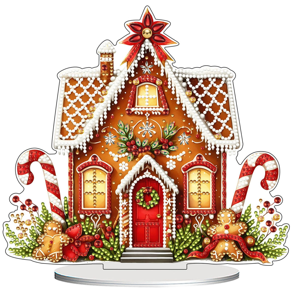VODAPYC Christmas Diamond Art Tabletop Painting Kit, DIY Stand Up Double Sided Special Shaped Diamond Painting Desktop Ornament for Home Decor(Gingerbread House-2)
