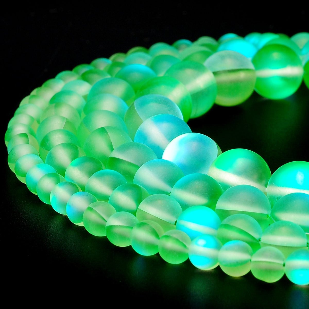 RUBYCA 10mm Round Moonstone Matte Crystal Glass Beads Aura for Jewelry Making Green, 1 Strand