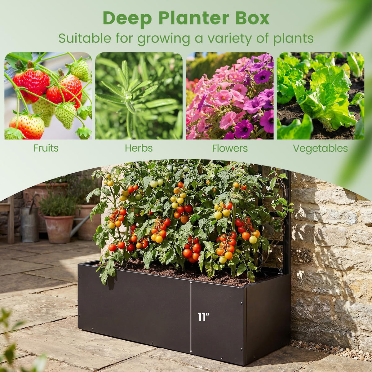 Giantex 2 Pack Metal Raised Garden Bed with Trellis, 71"x36"x16" Galvanized Planter Box w/Drainage Holes for Climbing Plants Vegetables Flowers, Outdoor Privacy Screen for Patio Backyard Balcony