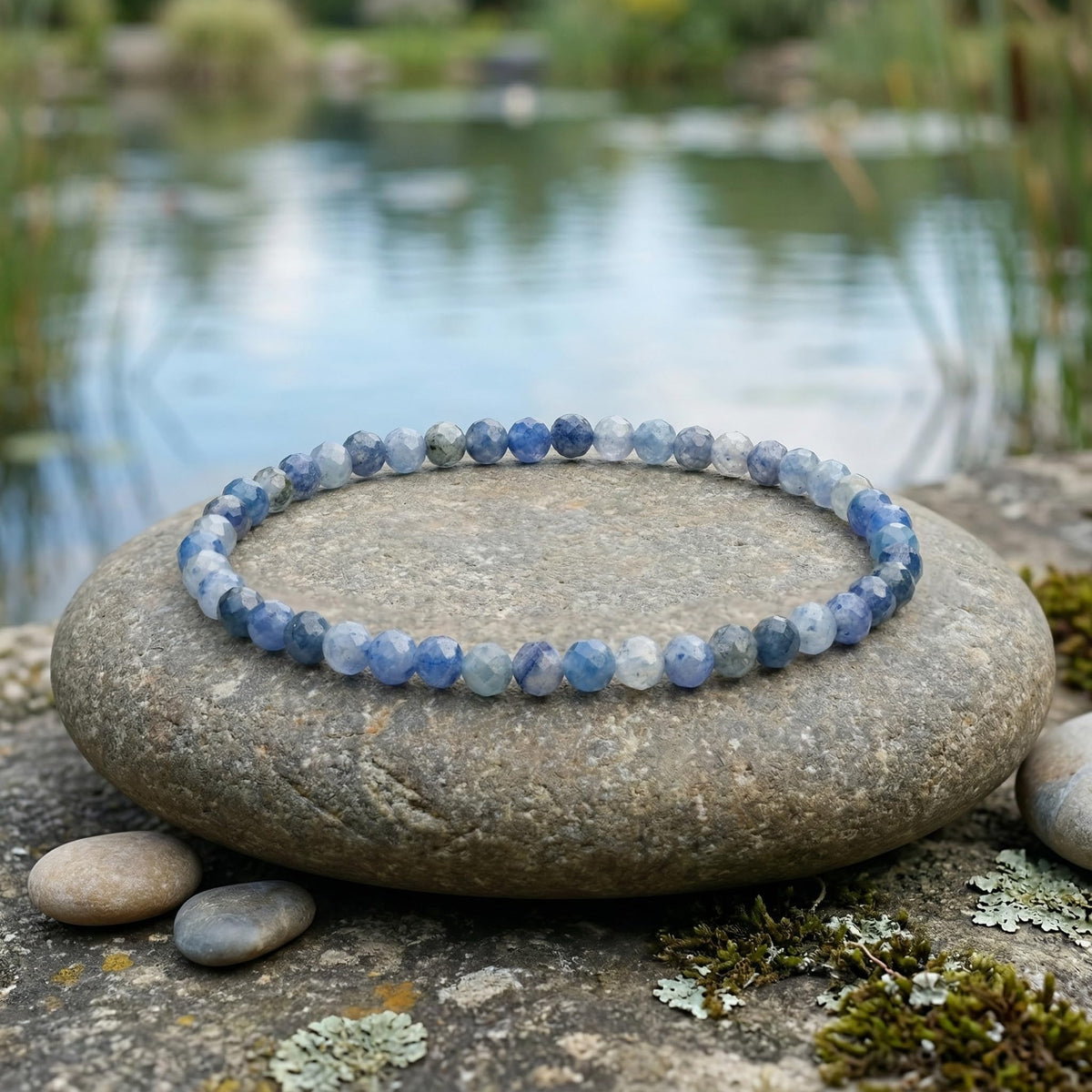 Angelstones Natural Blue Aventurine Gemstone Small Beaded Stretch Bracelet, 4mm Faceted Round Beads, Crystal Healing Bracelet for Women