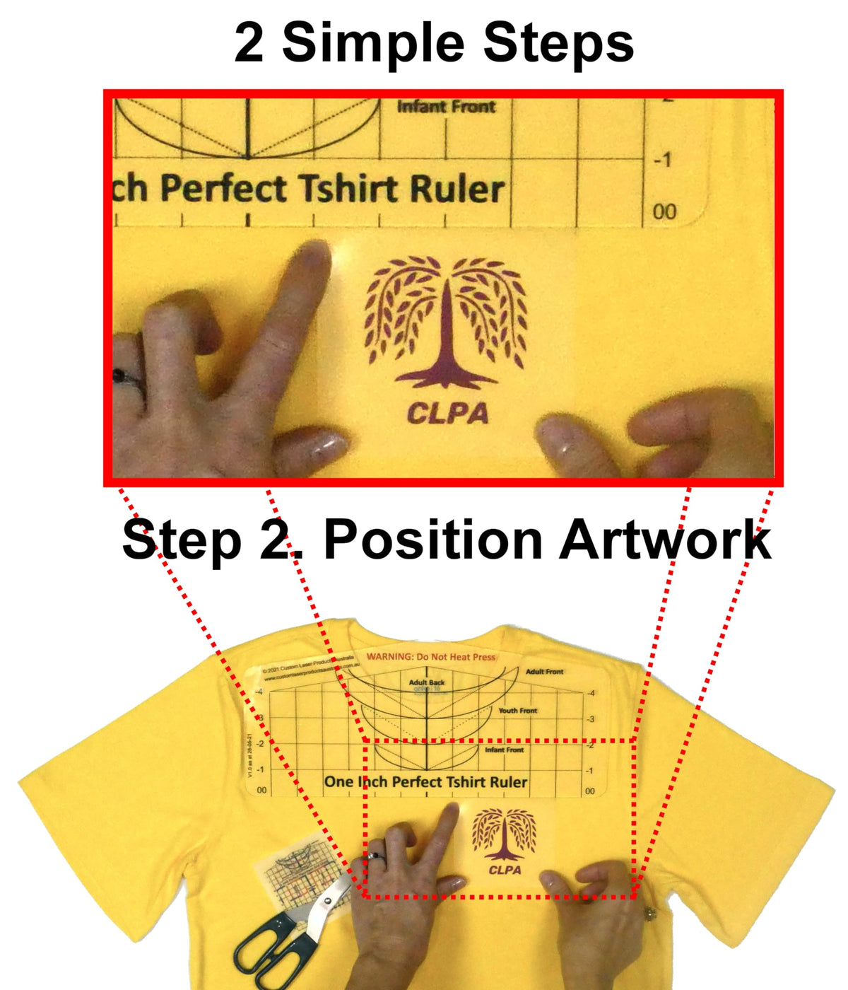 CLPA T-Shirt Ruler Guide — Neckline Placement | Shirt Centering Tool for Heat Press | HTV, DTF and Embroidery | Neckline and Shoulder Reference | Clear PETG | Made in Australia