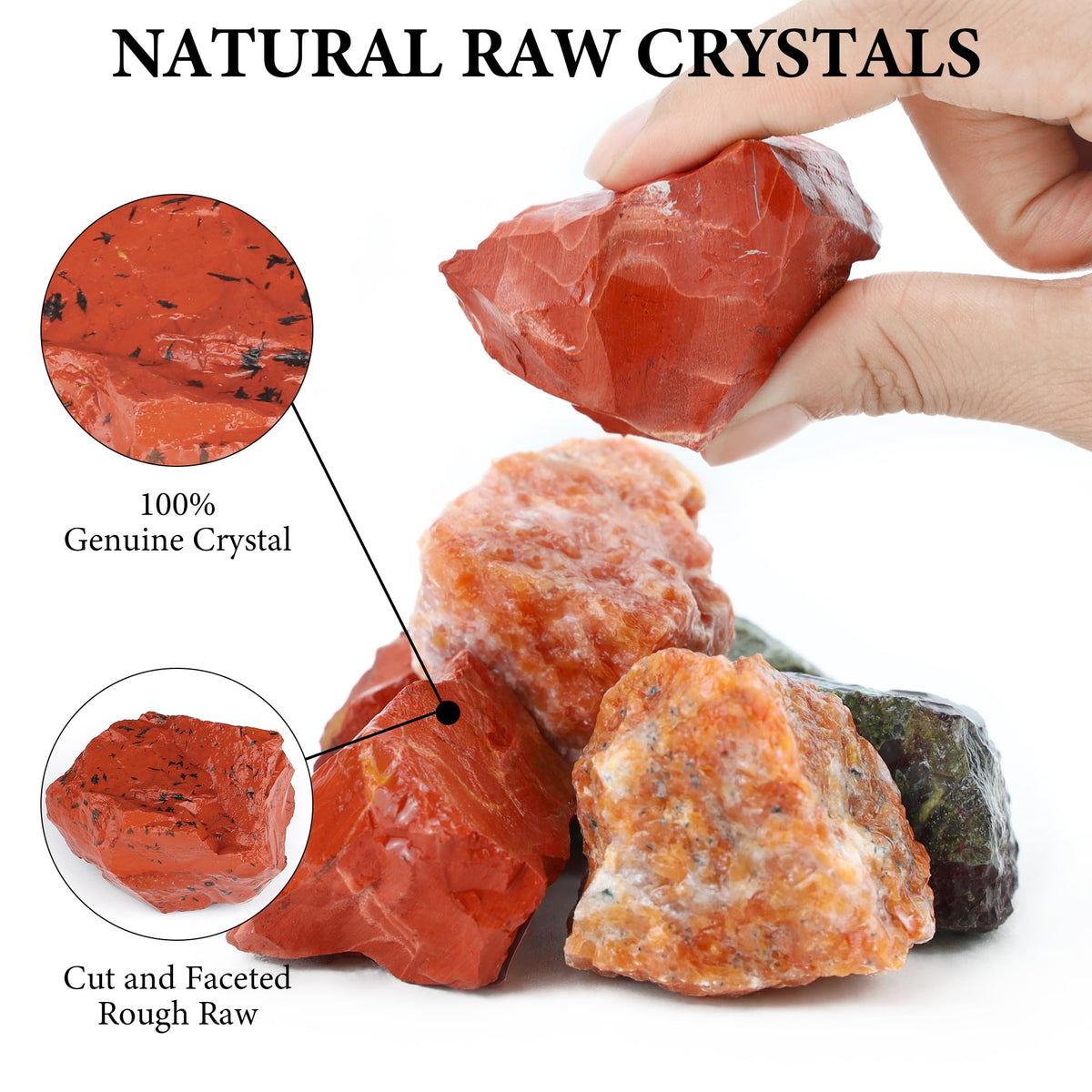 QINJIEJIE Red Jasper 2PCS Raw Crystals 1.8-2.2'' Natural Crystals Healing Stones Bulk Large Stones for Tumbling Fountain Rocks Polishing Handmade DIY Decoration Gifts