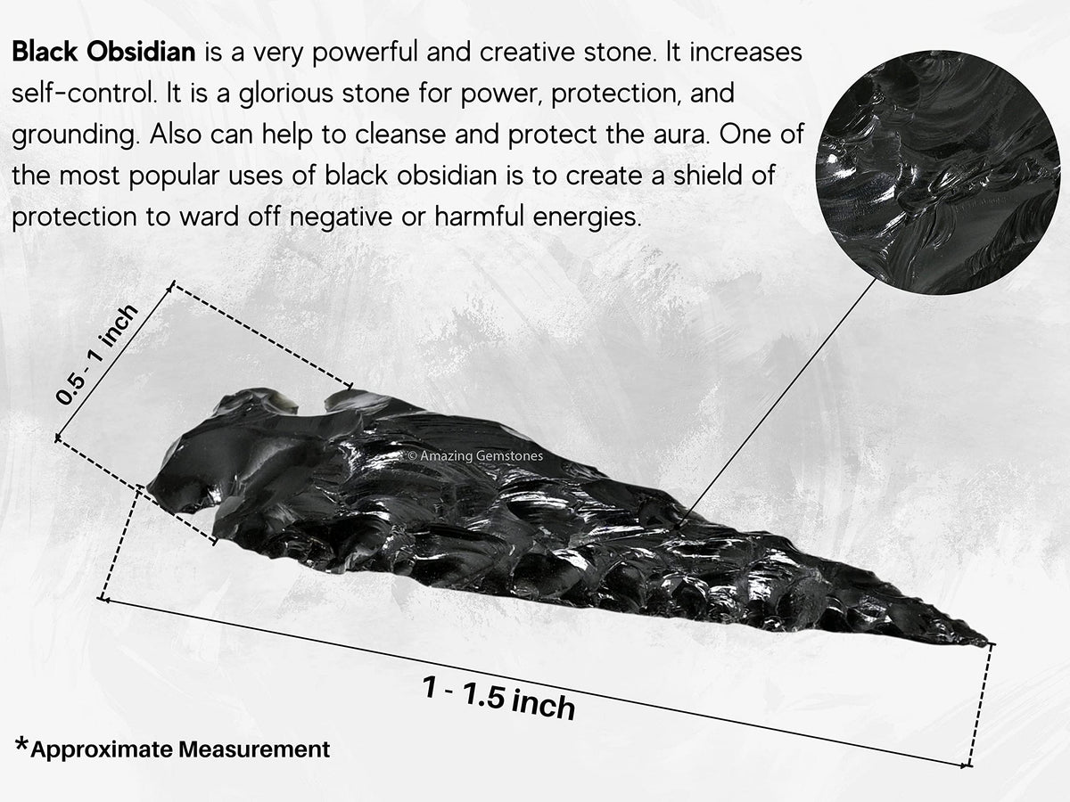 Amazing Gemstone 5 Pieces Black Obsidian Arrowhead, Crystal and Healing Stone Flint Rock Arrow Head - 1 to 1.5 Arrowheads for DIY Project Craft Point Jewelry Making
