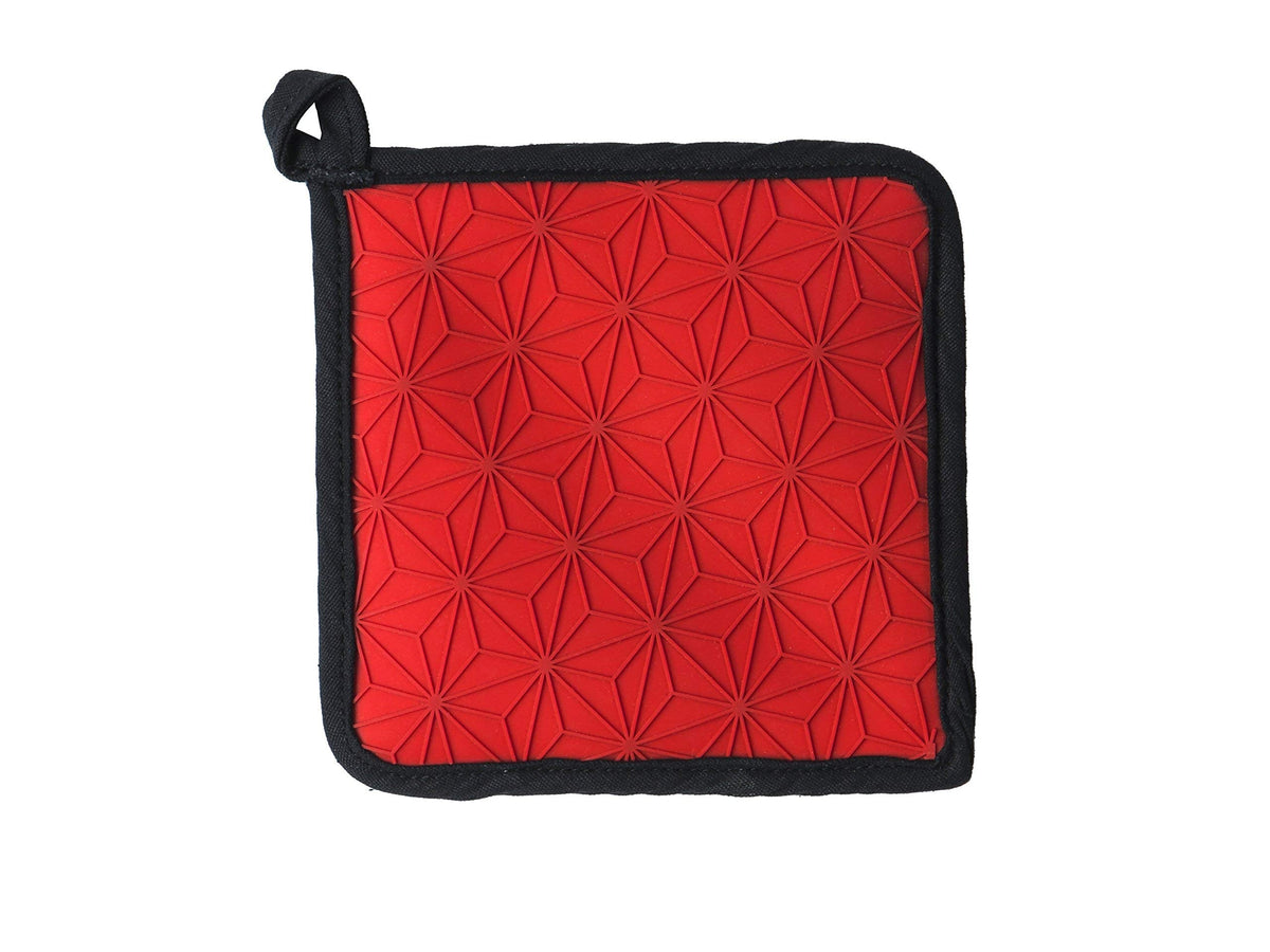 Lodge 6.5 Inch 2 in 1 Silicone and Fabric Trivet/Potholder - Dishwasher Safe Trivet Designed for Universal Use - Reusable Heat Protection up to 450° - Red and Black