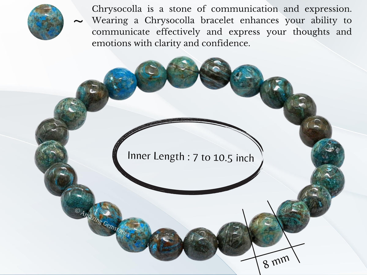 Amazing Gemstone Chrysocolla Bracelet for Women - Chakra Mens Bracelet Protection Crystals and Healing Stones - Blessing Bracelet Spiritual Meditation Gift Christmas Stocking Stuffers