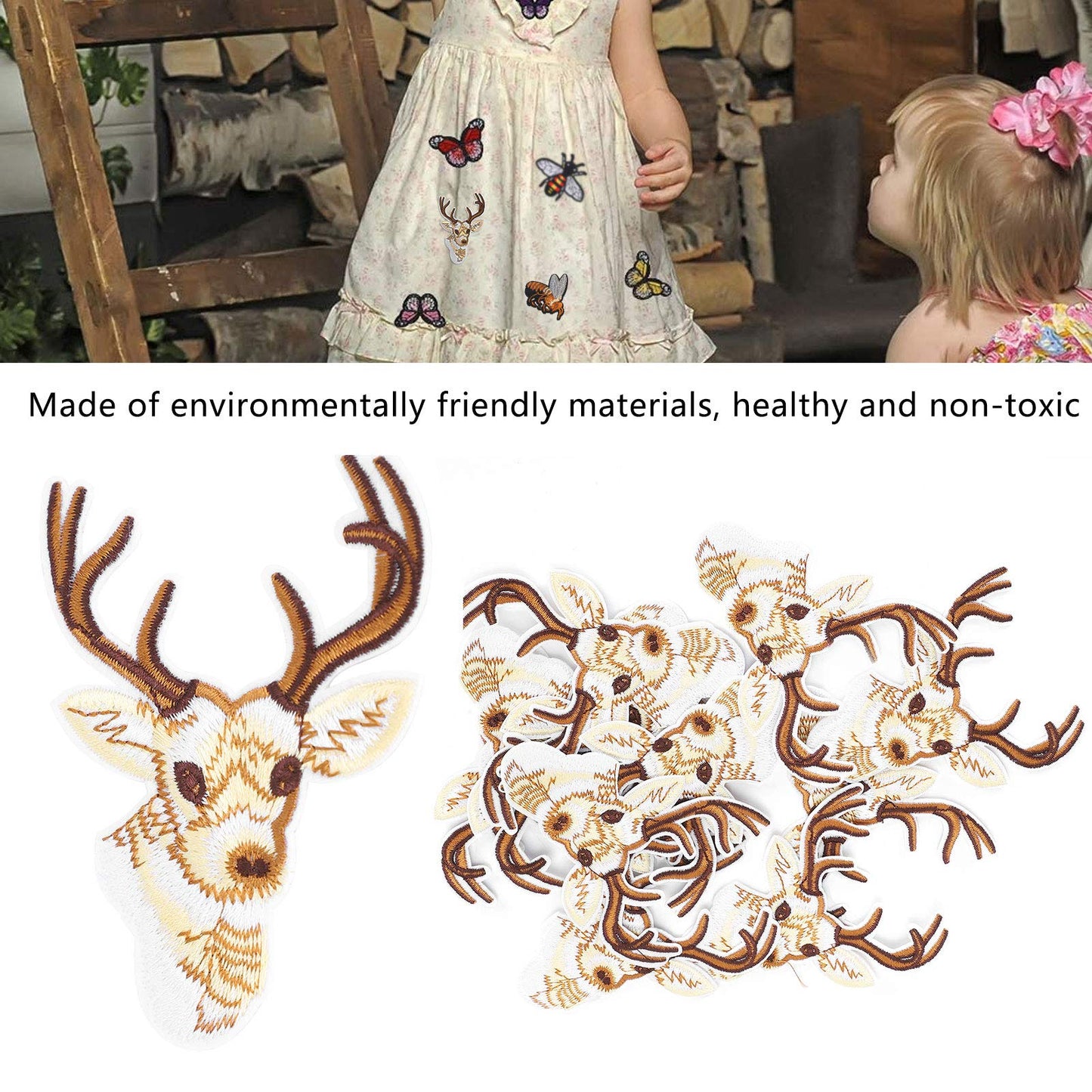 Fdit 12Pcs Delicate Sika Deer Head Patches Embroidered Cute Aesthetic Deer Embroidery Patches Iron on Patch Sew On Applique Patch Custom Backpack Patches for DIY Clothing Luggage
