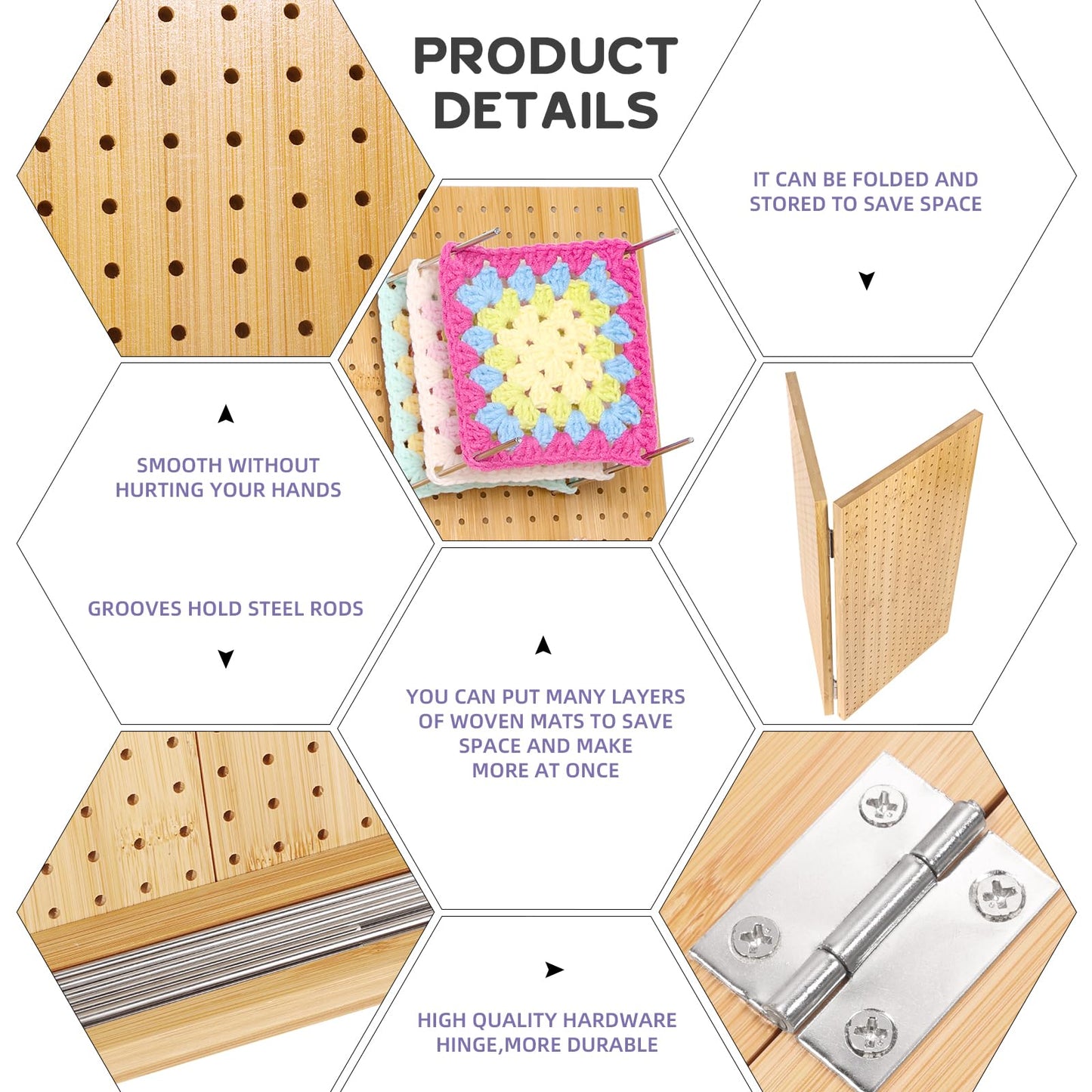 Tatiwoo 15.4" Foldable Blocking Board, Large Blocking Board for Crocheting Knitting with 30 Pcs Pin/Peg, Granny Square Blocking Boards for Wooden Knitting Blocking Board Crochet Projects