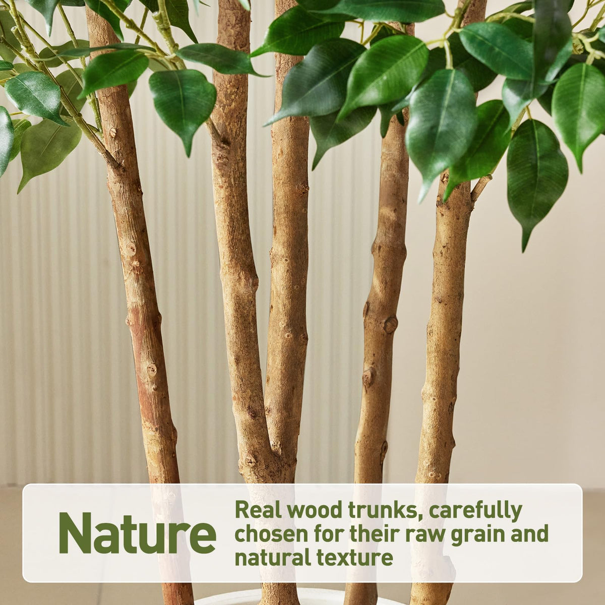 VeriNatural 7FT Artificial Ficus Tree with White Planter - Realistic Faux Ficus Tree with 1500+ Silk Leaves, 4 Real Wood Trunks,Tall Fake Plant for Indoor Living Room, Office, Home Decor (84")