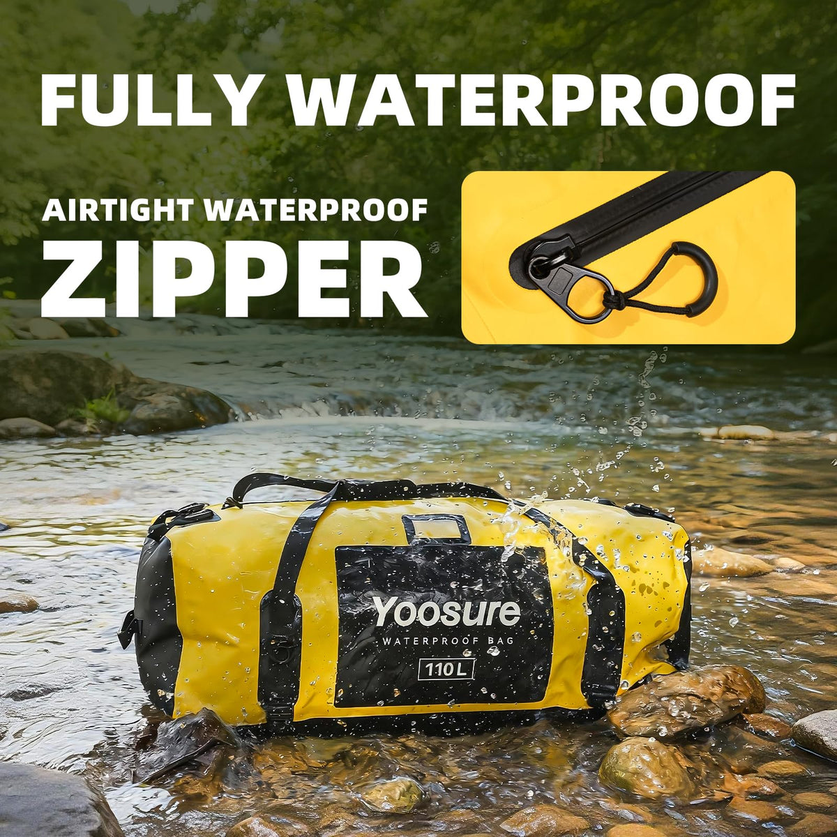 YOOSURE Waterproof Duffel Bag 110L - Marine Dry Bag with 700D PVC & Airtight Zipper, Extra Large Duffle Bag for Camping, Rafting, Kayaking, Boating, Car Roof Storage (Green)