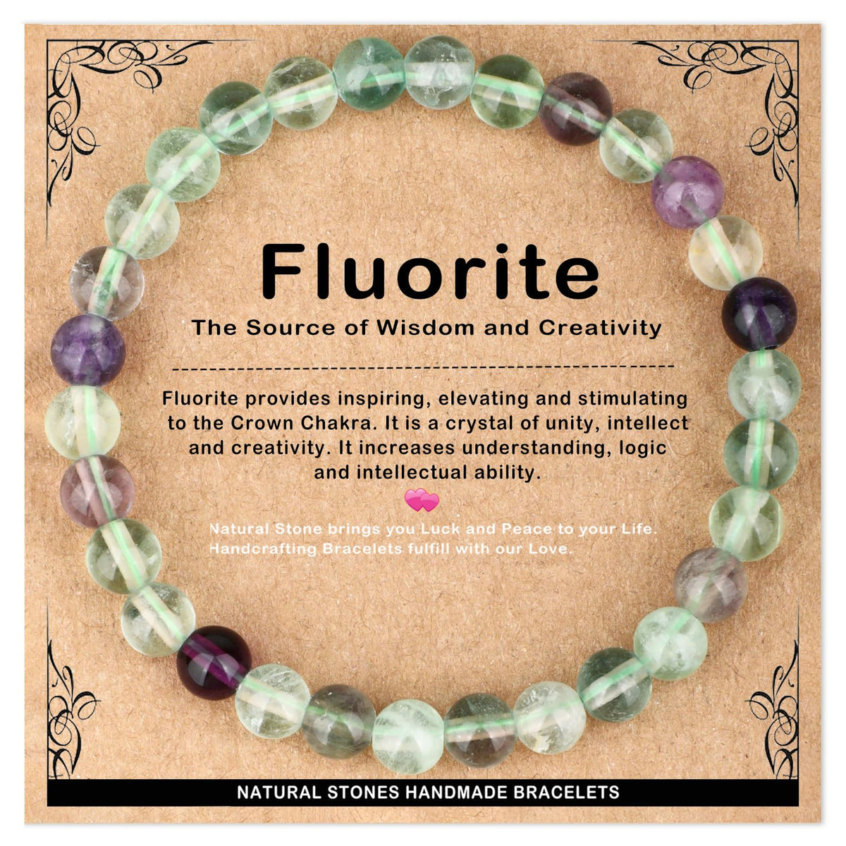 AD Beads 6mm Handmade Fluorite Elastic Bracelet – Natural Gemstone for Is the source of Wisdom and Creativity – Meditation, Yoga, Healing and Energy Gift for Men Women