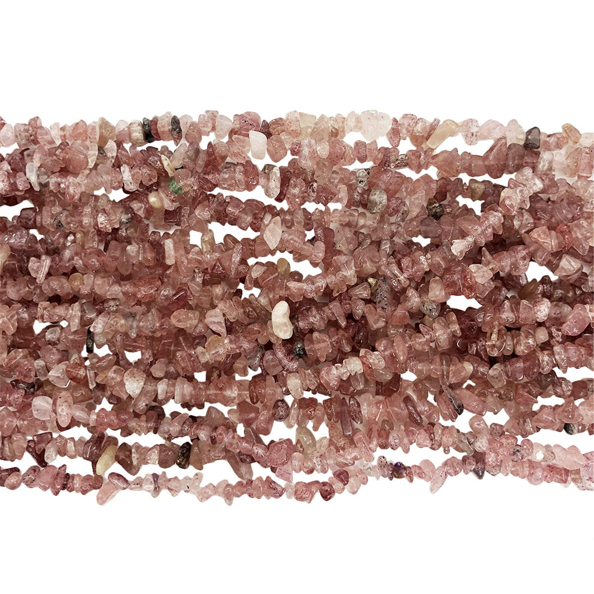 Fekuar 64" Irregular Tumbled Strawberry Quartz Chip Beads for Jewelry Making, Healing Crystal Drilled Loose Bead Strand DIY Craft Supplies, 5-8mm