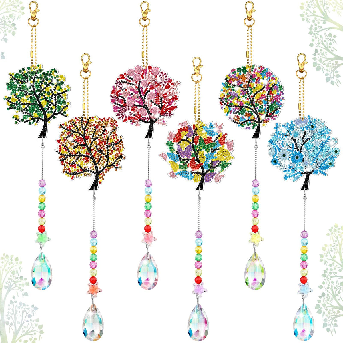 Burbell 6 Pcs Tree of Life Diamond Art Suncatchers Kits for Adults Double Sided Tree of Life Diamond Painting DIY Dream Catcher Kit Wall Decor Wind Chimes for Adults, 6 Styles