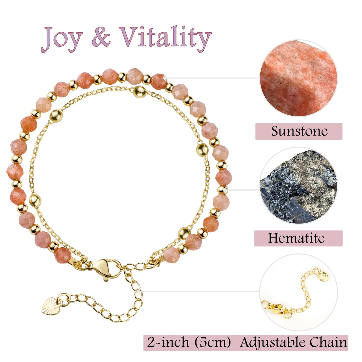 Farfume Sunstone Crystal Bracelet Beaded Bracelets for Women 4mm Natural Stone Beads Gemstone Handmade Jewelry Valentine's Day Gifts