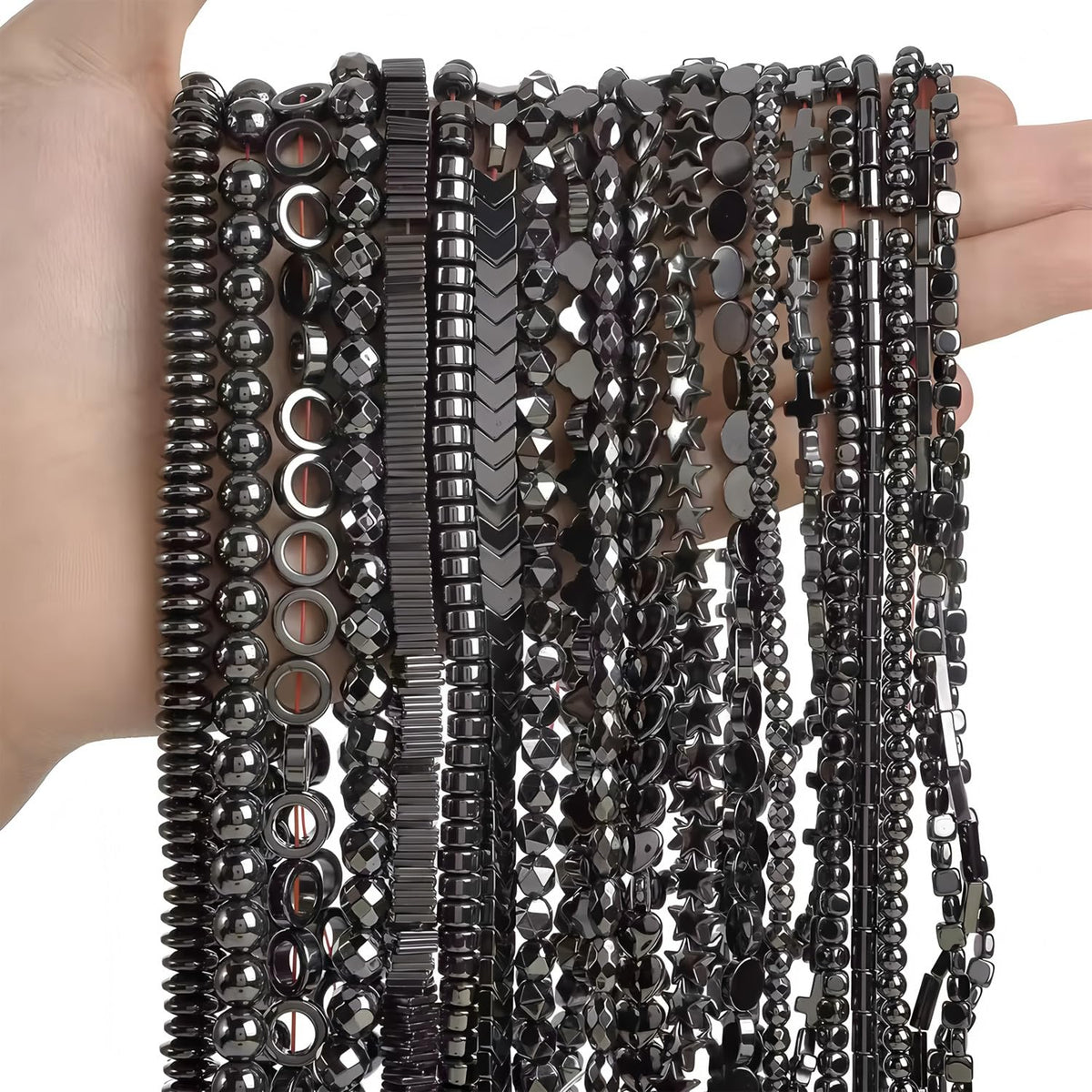 HAAMIIQII 50pcs 8mm Natural Black Hematite Loose Gemstone Beads Flat Clover Shape Spacer Stone Beads for Jewelry Making DIY Bracelets Necklaces Crafting