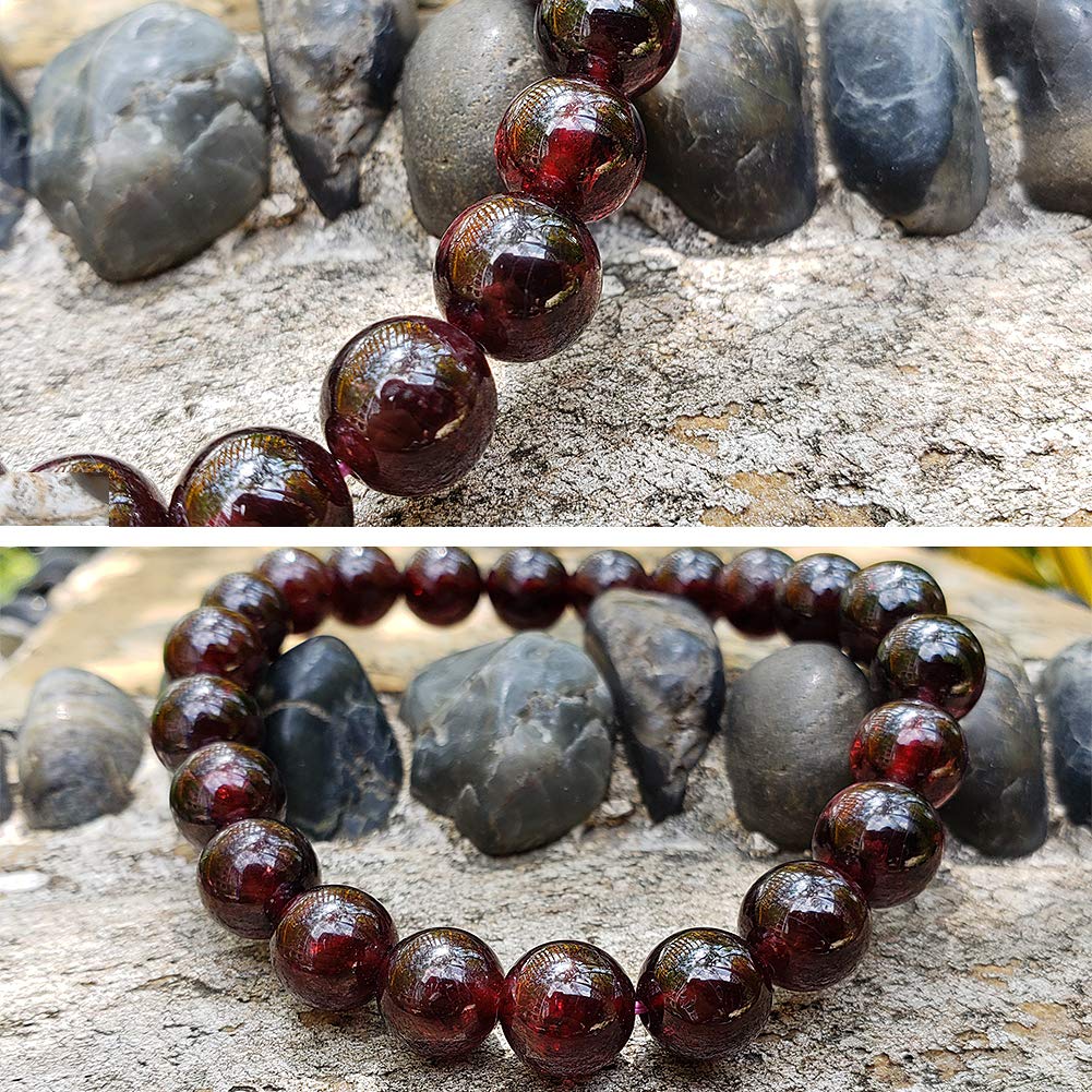 chengmu 8mm Garnet Stretch Bracelet for Women Natural Handmade Round Beads Semi Gemstone for Crystal Elastic Beaded Bracelet 7.5"