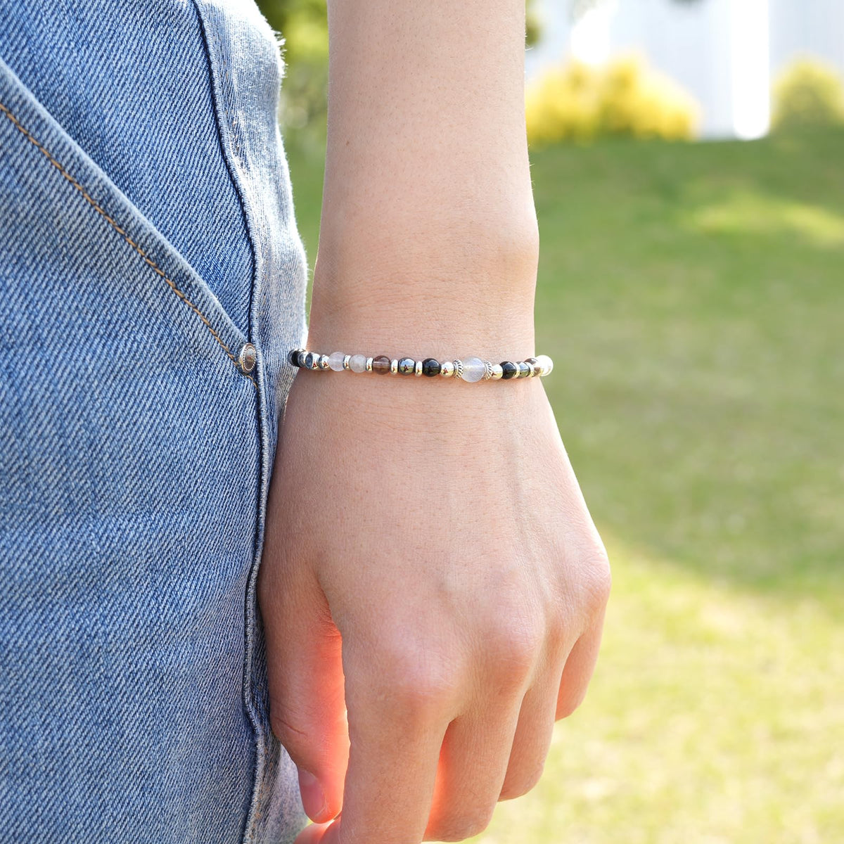 MTJAHPS Protection Bracelet, empath protection, black obsidian Crystals and Healing Stones Bracelet for Women ，Luck ，Anxiety and Stress Clam Bracelet