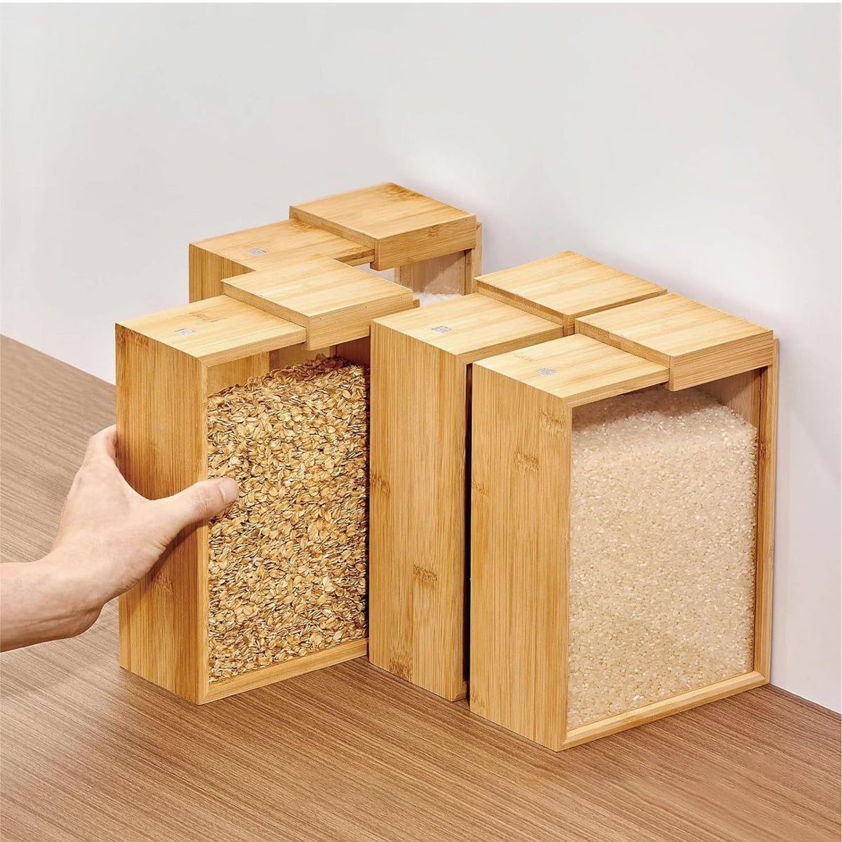 MAGIC BAMBOO Dry Food Dispenser 2L, Bamboo Food Dispenser – Airtight Kitchen Storage Container for Cereal, Rice, Flour, and Snacks – Pantry Organizer for Easy Dispensing and Freshness