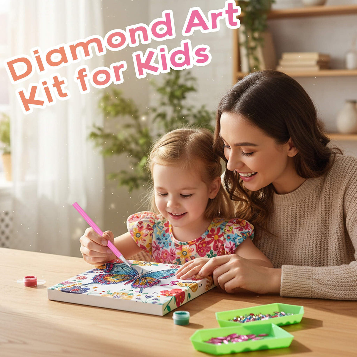 Cymbana Arts and Crafts for Kids Age 8-12, 3D Butterfly Diamond Art Kits, Gifts for Kids Age 6 7 8 9 10 with Plastic Easels DIY Gem Art Foldable Clear Butterfly Painting with Frame for Home Decor