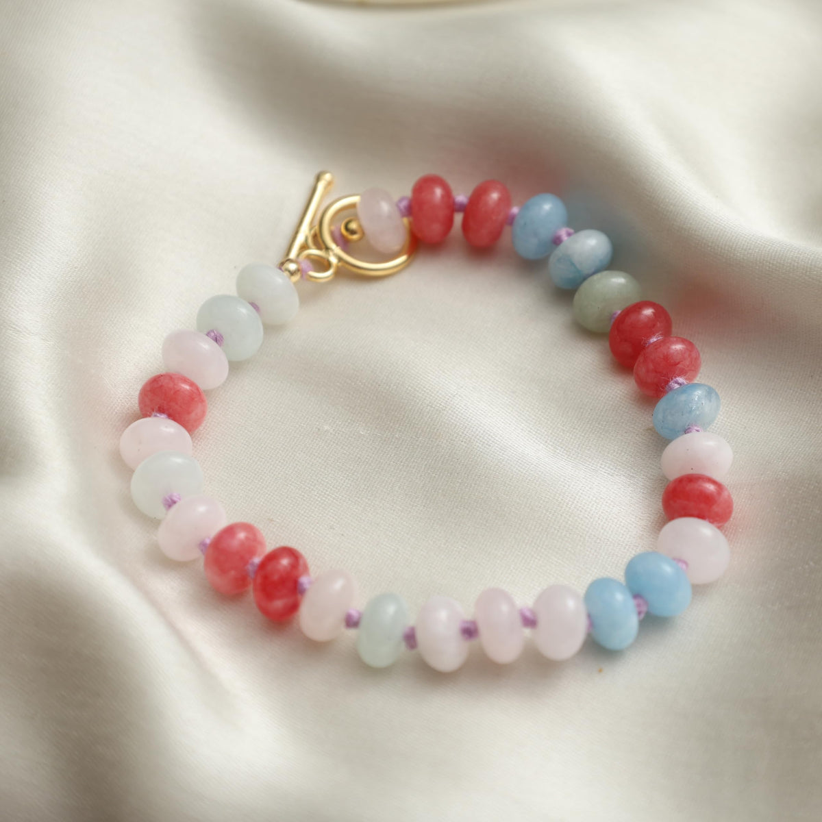 Gempires Smooth Beads Colorful Bracelet Handmade Beaded Crystal Jewelry Hypoallergenic Healing Gemstone Bracelets For Women 8 Inch Gold Plated Elegant Gift For Her