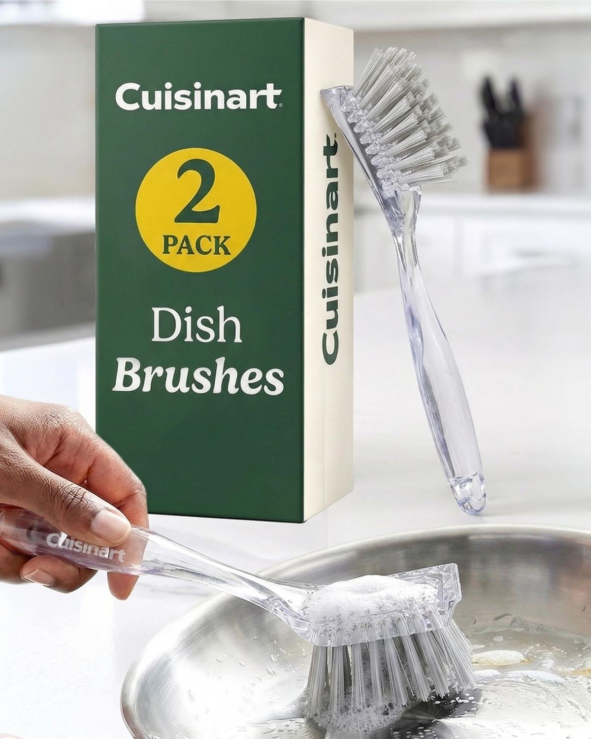 Cuisinart Dish Brush with Handle 2 Pack – Kitchen Scrub Brush for Dishes, Pots & Pans, Non-Scratch Dish Scrubber, Firm Bristles for Sink & Cookware, Comfortable Grip for Everyday Cleaning