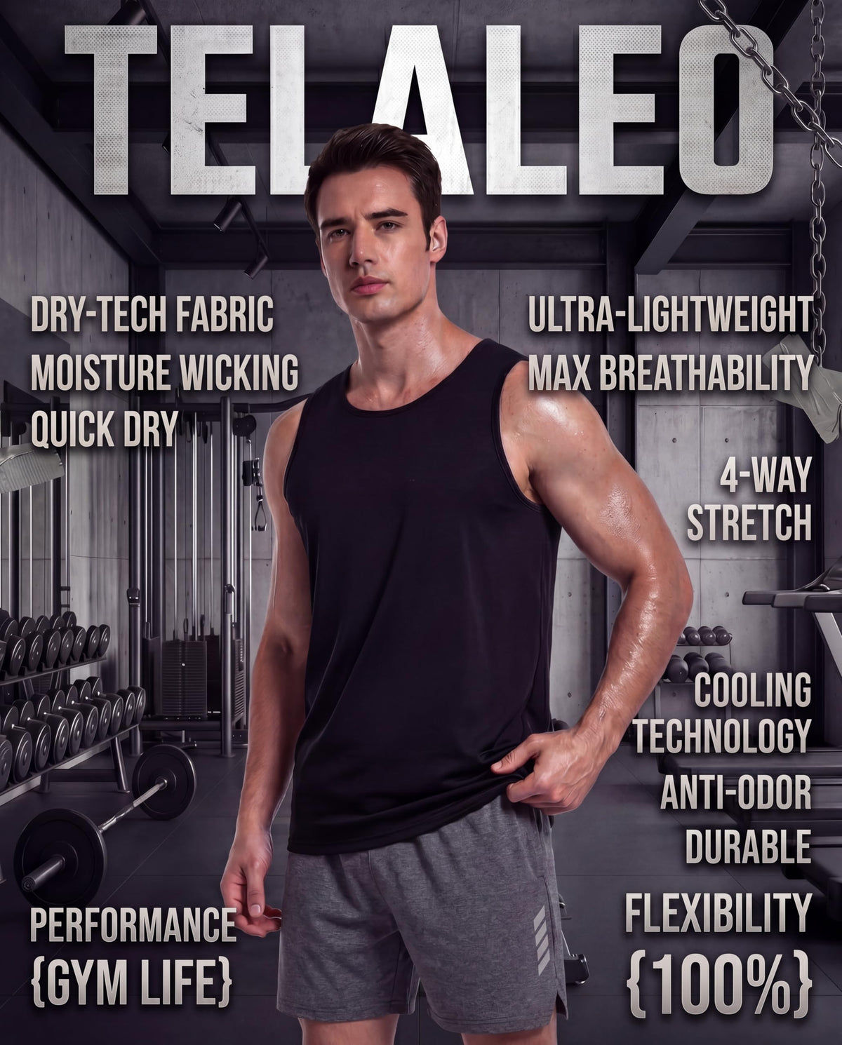 TELALEO 5 Pack Men's Workout Tank Tops Sleeveless Mesh Muscle Gym Shirt Quick Dry Black/Gray/Charcoal/Navy/Blue L