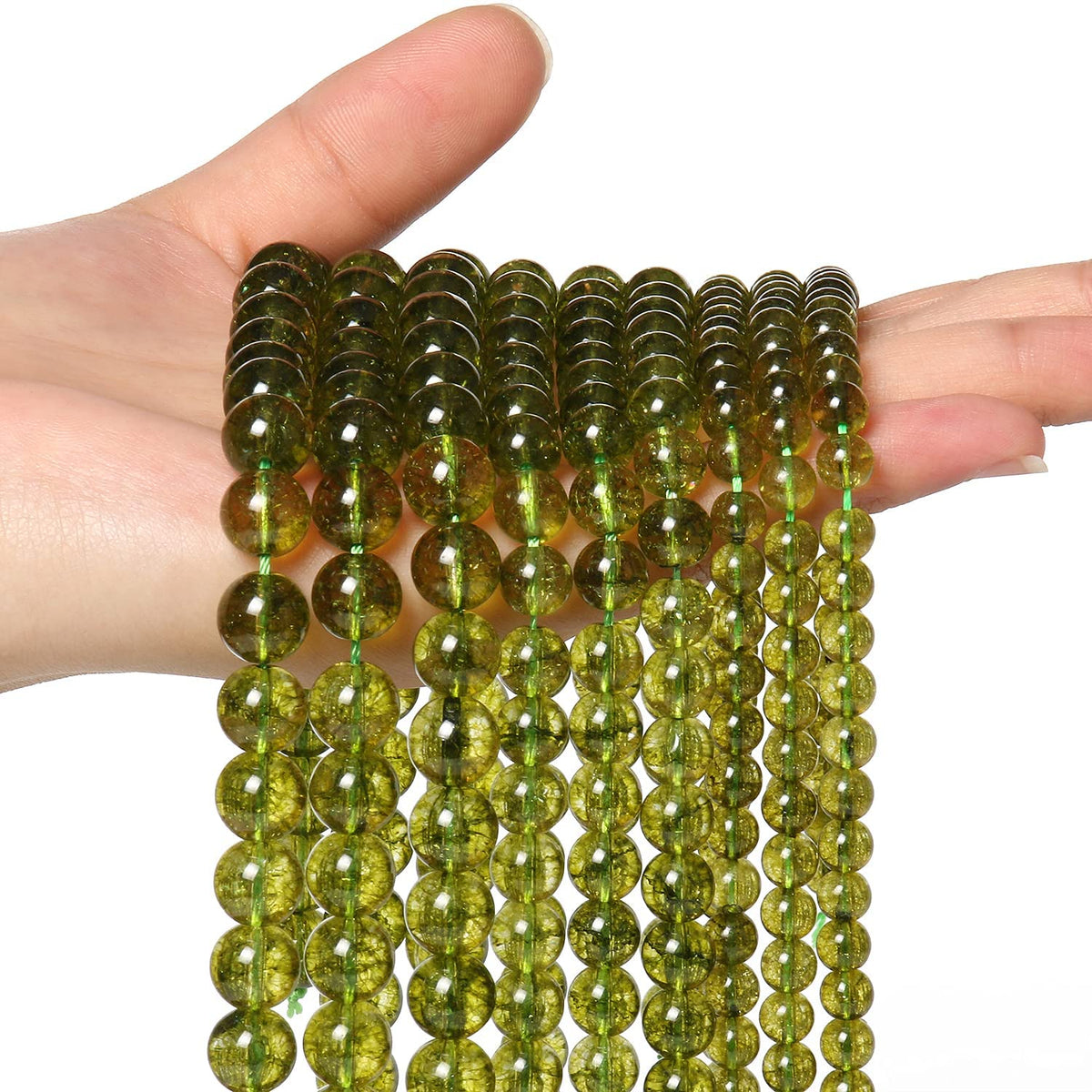 About 45pcs 8mm Natural Stone Beads Peridot Beads Crystal Gemstone for Jewelry Making, DIY Bracelet Necklace