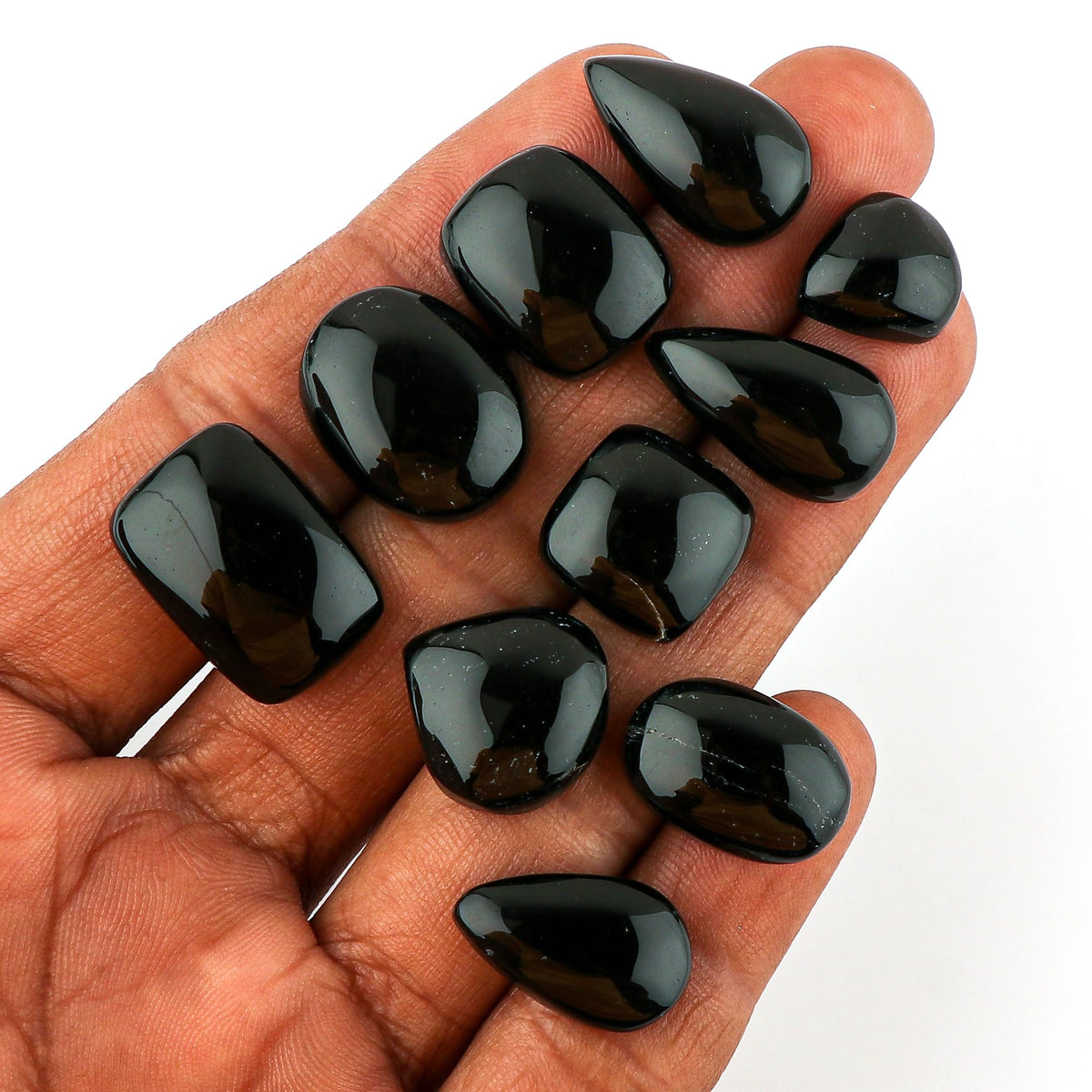 CRYSTALINES 10pcs, Wholesale Natural Black Onyx Gemstones, Bulk Flatback Cabochon, Polished Lapidary Stones for Jewelry Making, Healing Crystals Supplies, Wire Wrapping, Gem Collection