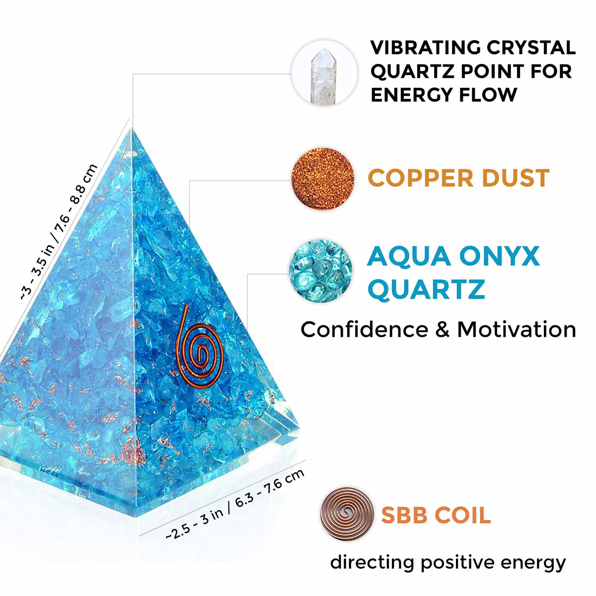 Orgone Pyramid with healing crystal and Stones- Aquamarine Orgone Energy Generator Nubian Pyramid for Spiritual Healing, Meditaion, Reiki Gifts, Office and Home Decor