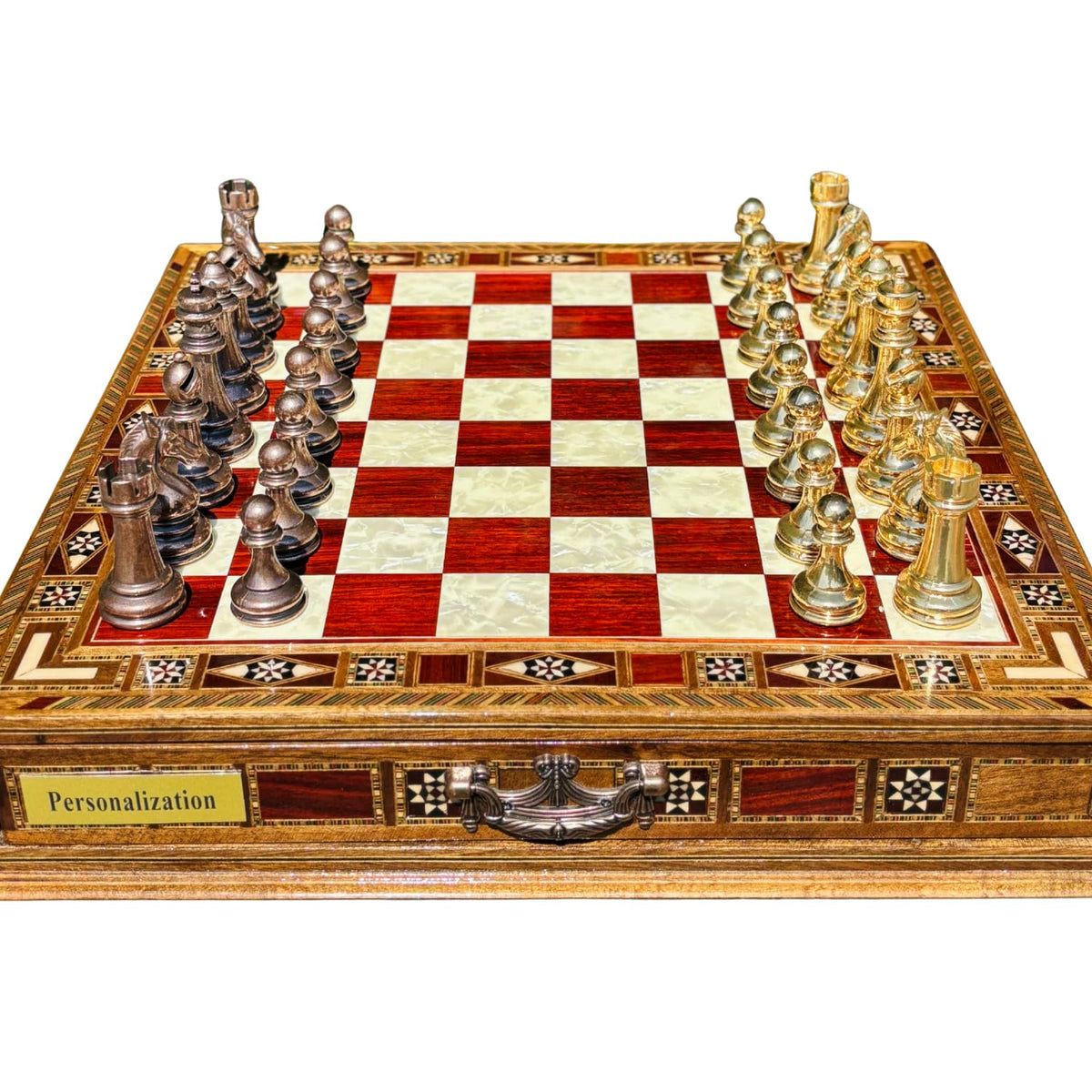 Handmade Luxury Chess Set – Metal Chess Pieces with Wooden Storage Board – Premium Classic Chess Game for Adults and Kids – Ideal Gift for Men and Women (Large: 38 x 38 x 7.5 cm (15”x 15” x 3”))