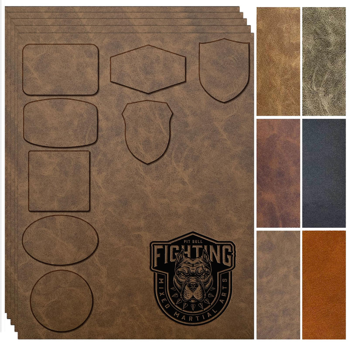 Laserable Leatherette Sheets with Heat Press Adhesive Backing Iron On Hat,Blank Faux Leather Patches for Laser Engraving,Engravable/Engraver Leather Material/Accessories(Rustic Brown-5 Large Pieces)