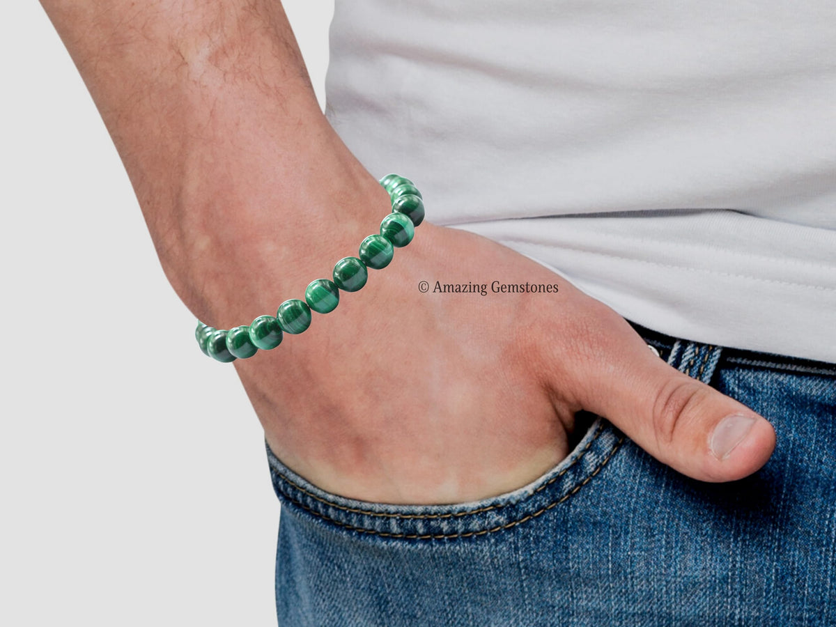 Amazing Gemstone Crystal Bracelet for Women Men's Gifts - Protection Healing Crystal Bracelet - 8mm Gemstone Beaded Stretchable Bracelet Pulseras Para Hombres Mujer Stocking Stuffers Mothers Day Gift (Malachite)