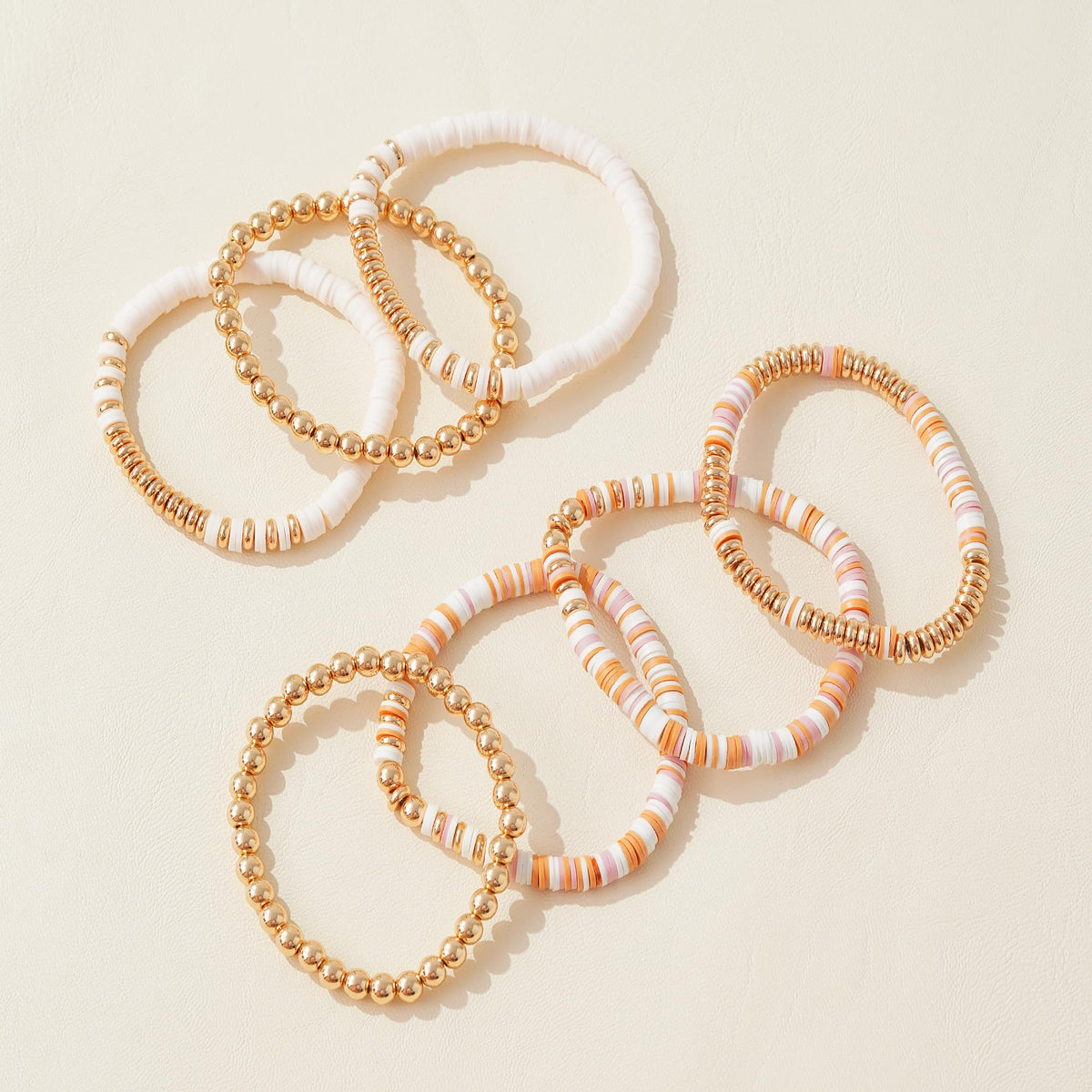 GOOJIDS Surfer Heishi Clay Bead Bracelets for Women Bohemian Stackable Gold Plated Beaded Stretch Bracelets Elastic Layering Friendship Bracelets Set Boho Jewelry