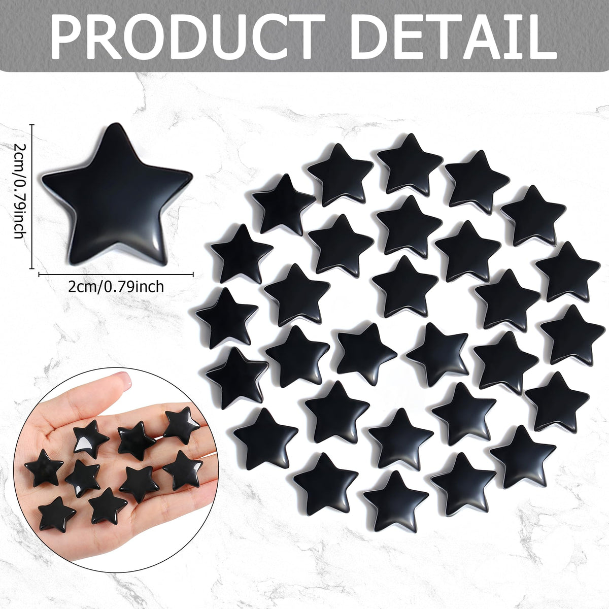 QINJIEJIE 20 PCS Black Obsidian Crystal Star Healing Stones Mini Crystals Cute Polished Pocket Stone Thumb Star Gemstones Set Bulk Wholesale Reiki Energy Balancing Halloween Witchcrafts Decor
