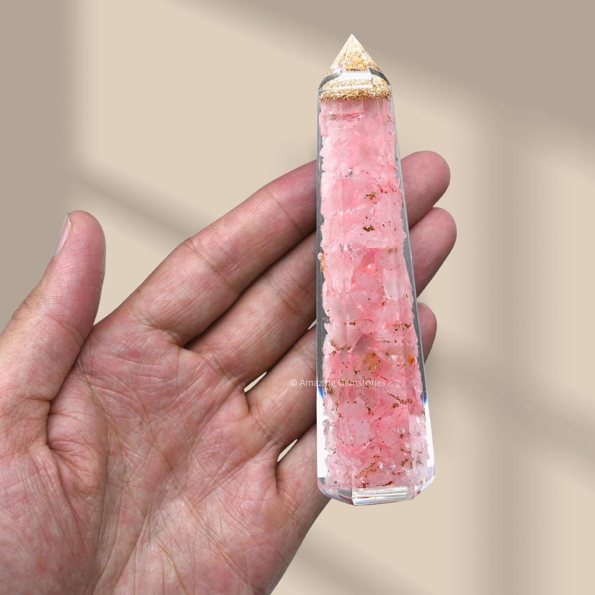 Amazing Gemstone Rose Quartz Orgonite Orgone Crystal Towers - Large 4.5" Orgonite Crystal Wand Obelisk Tower Point for Meditation, Crystals and Healing Stones Gift and Protection