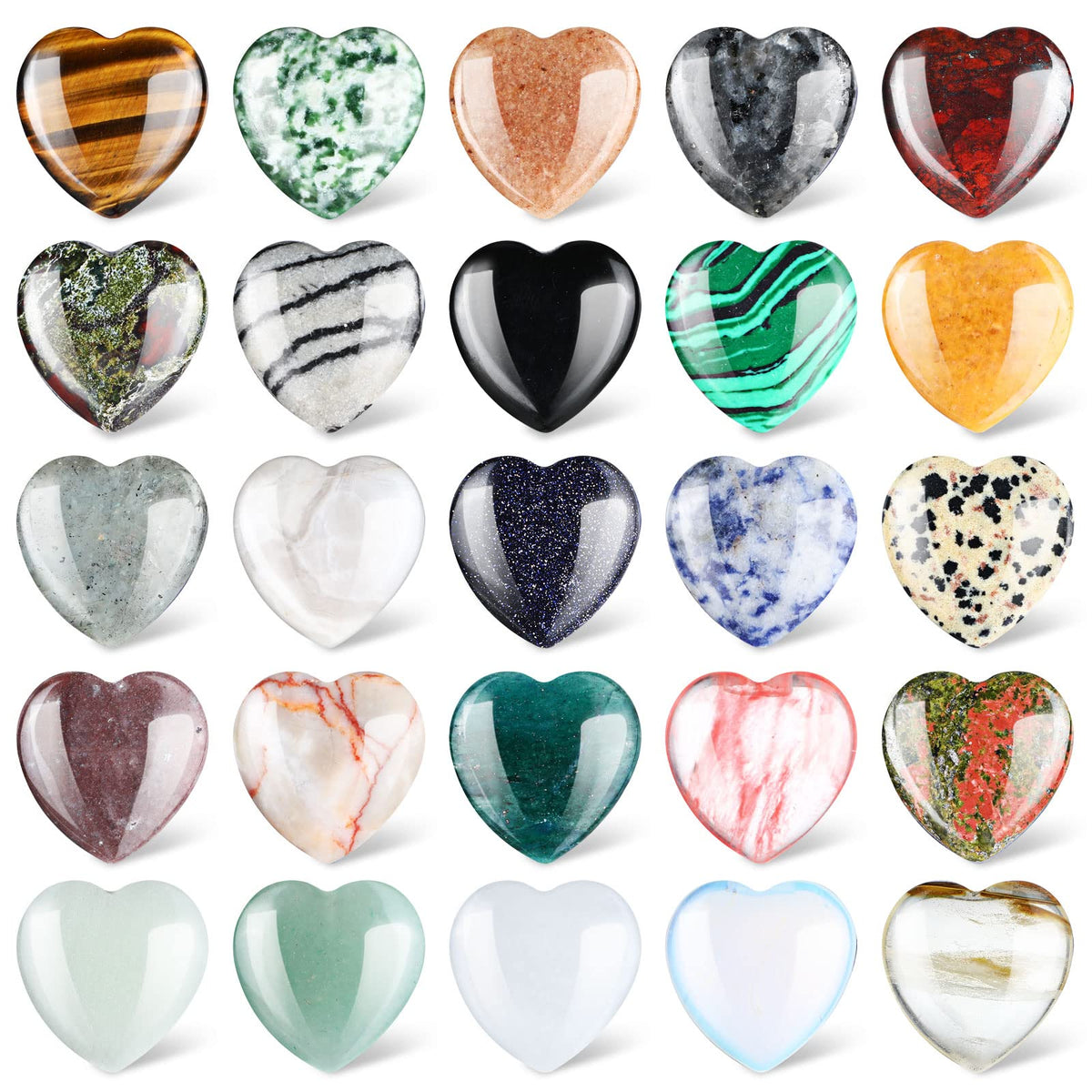 Nuenen 24 Pcs 1 Inch Mother's Day Natural Heart Stones Bulk 25mm Love Healing Crystals Gemstones Pocket Polished Palm Worry Chakra Stones for Stress Reiki Balancing Yoga Meditation
