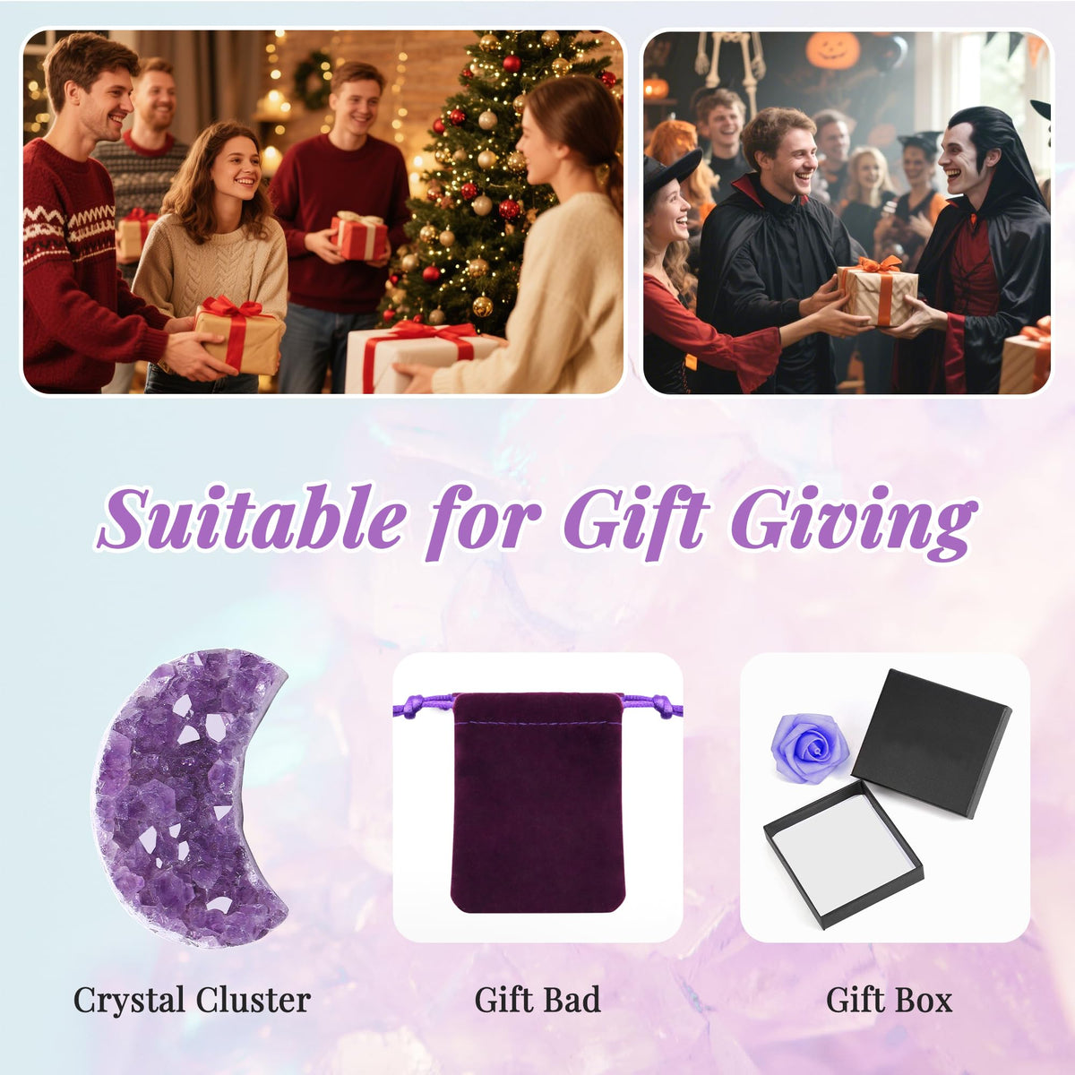 ZHIYUXI Moon Gifts Crystal Cluster Gemstones Amethyst Healing Crystals Moon Gifts for Women Gem Stone Rock Geode Protection Crystals Raw Stone Decor Energy Balance Reiki Home Decor