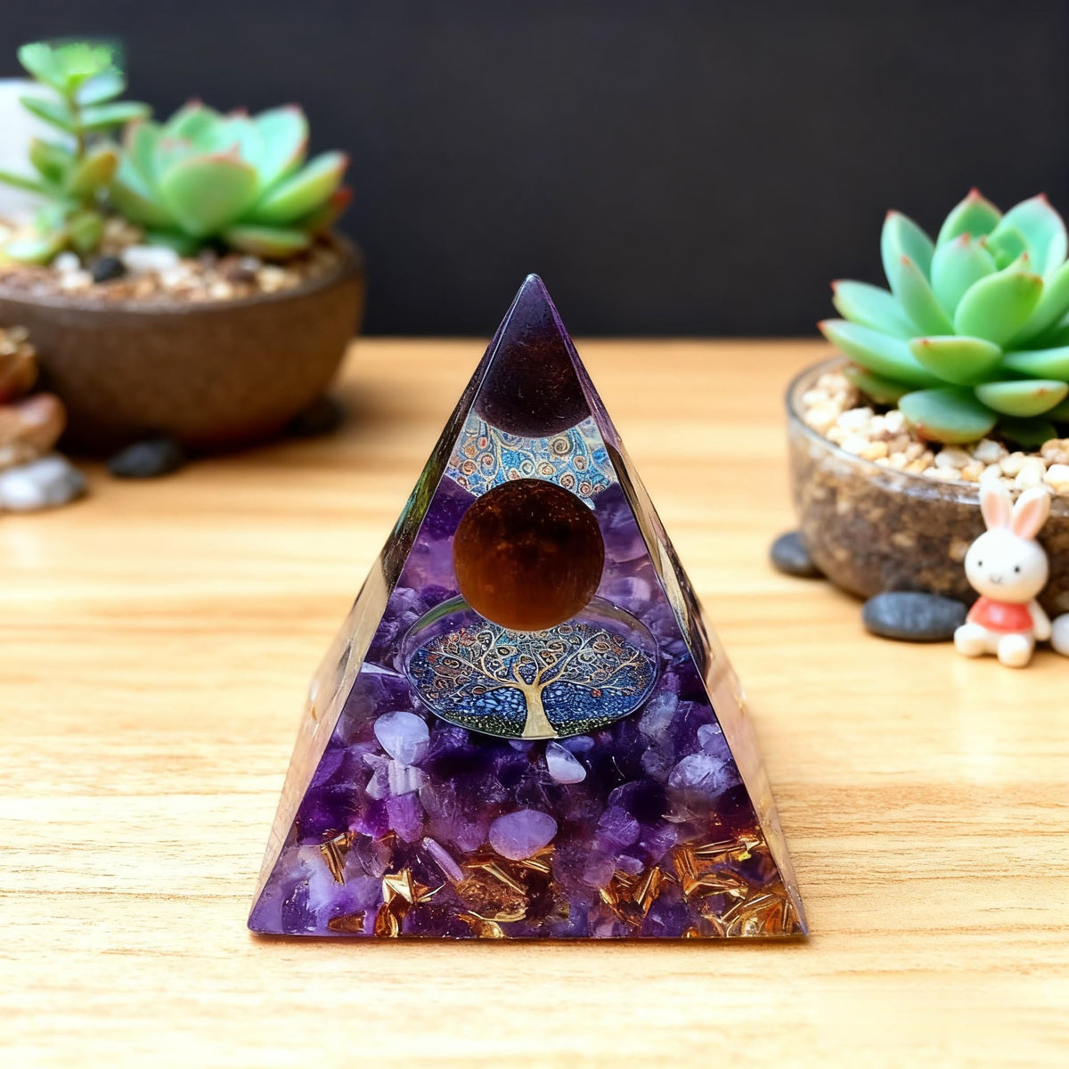 ycyingcheng Moonstone Crystal Orgone Pyramid Ogan Crystal Energy Tower, Nature Reiki Chakra Crushed Stone Jewelry, Crystal Pyramid for Home Decor (Crystal Pyramid-15)