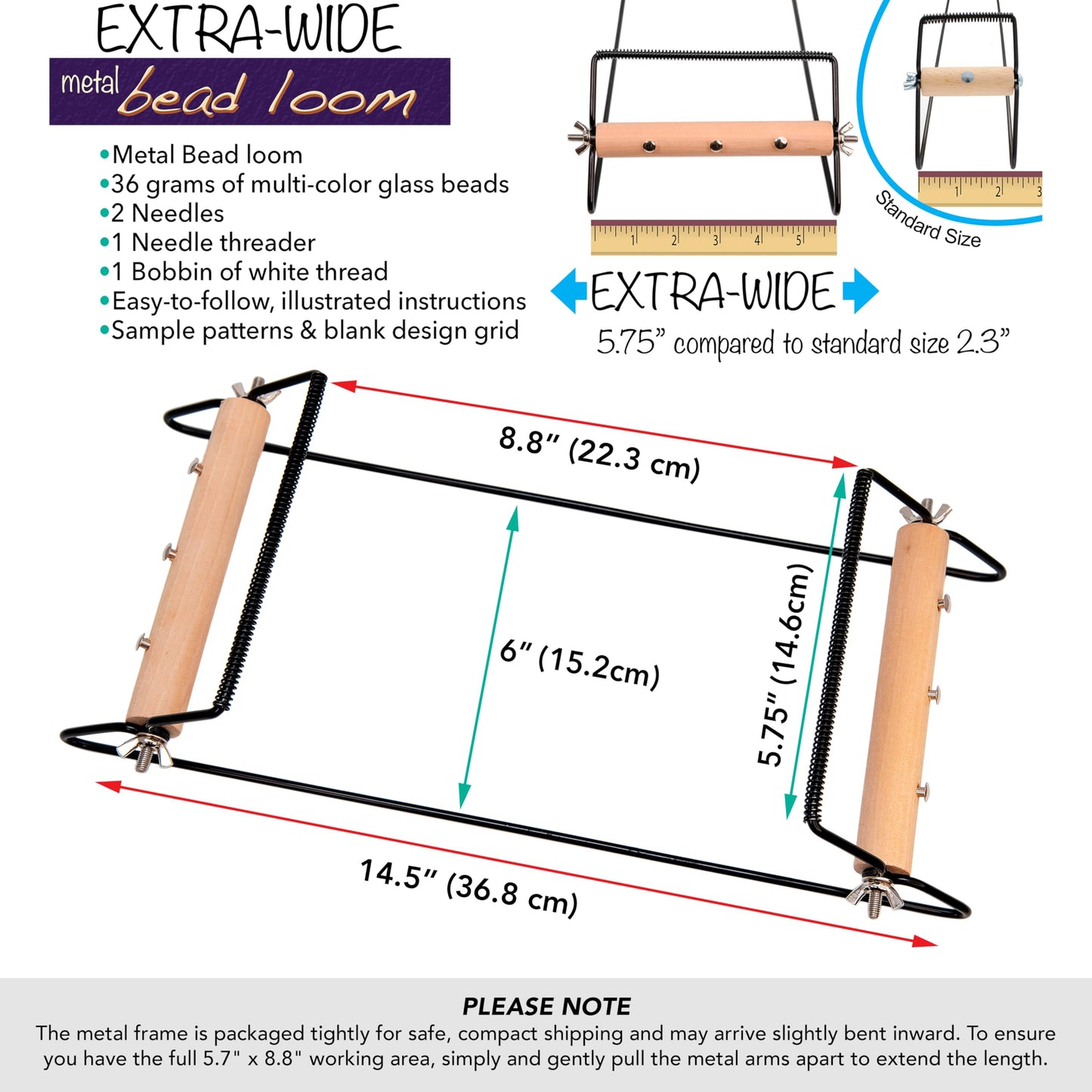The Beadsmith Extra Wide Metal Bead Loom Kit, Includes Extra Wide Loom (14.5" x 6" x 8.5"), Thread, Needles, and 36 Grams Glass Beads for Bracelets, Necklaces, Belts, and More