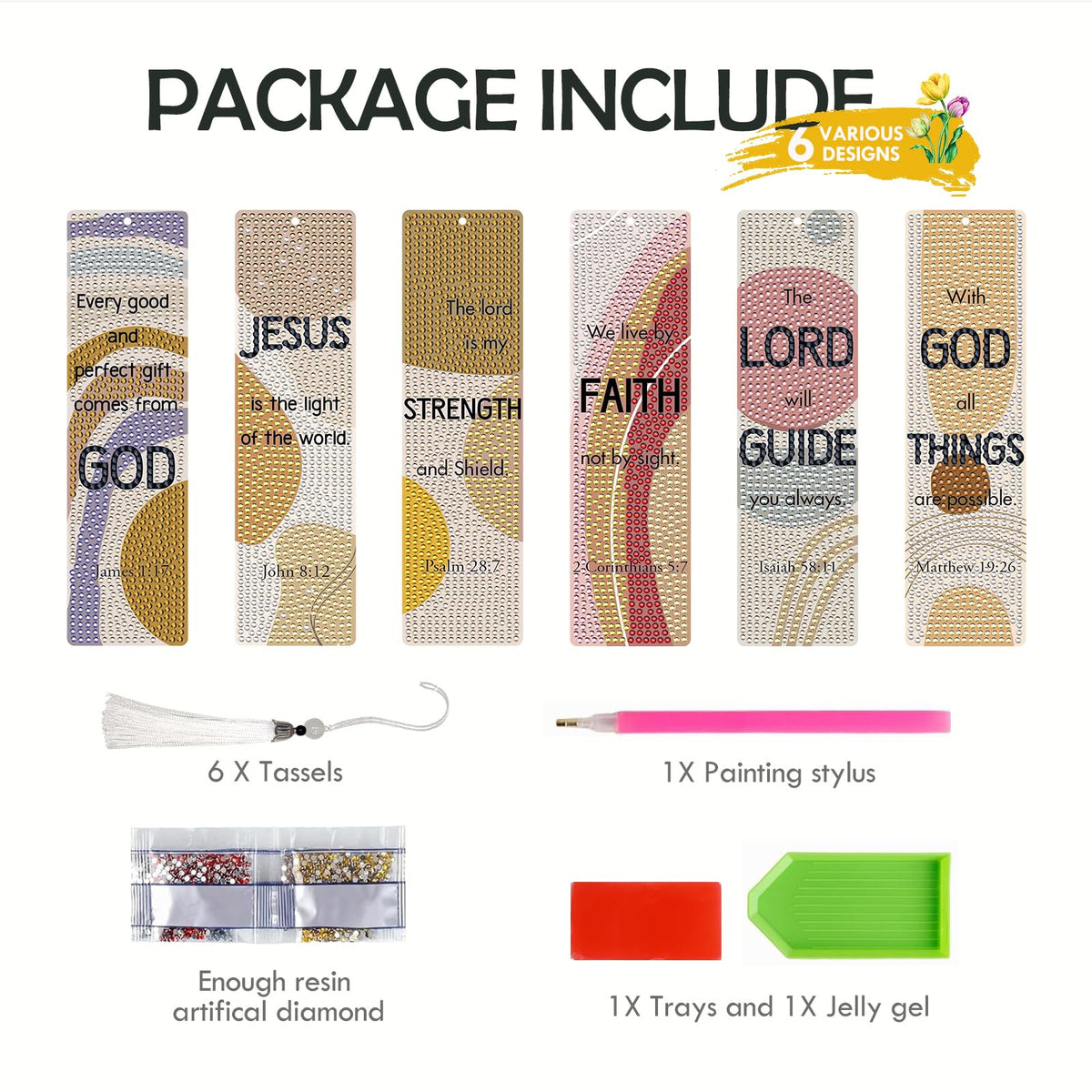 Bible Verse Diamond Art Bookmarks - 6 PCS DIY Boho Diamond Painting Bookmarks Kits Religions Aesthetic Christian Art Craft Inspirational Christmas Birthday Gift for Book Lovers Adult Beginners