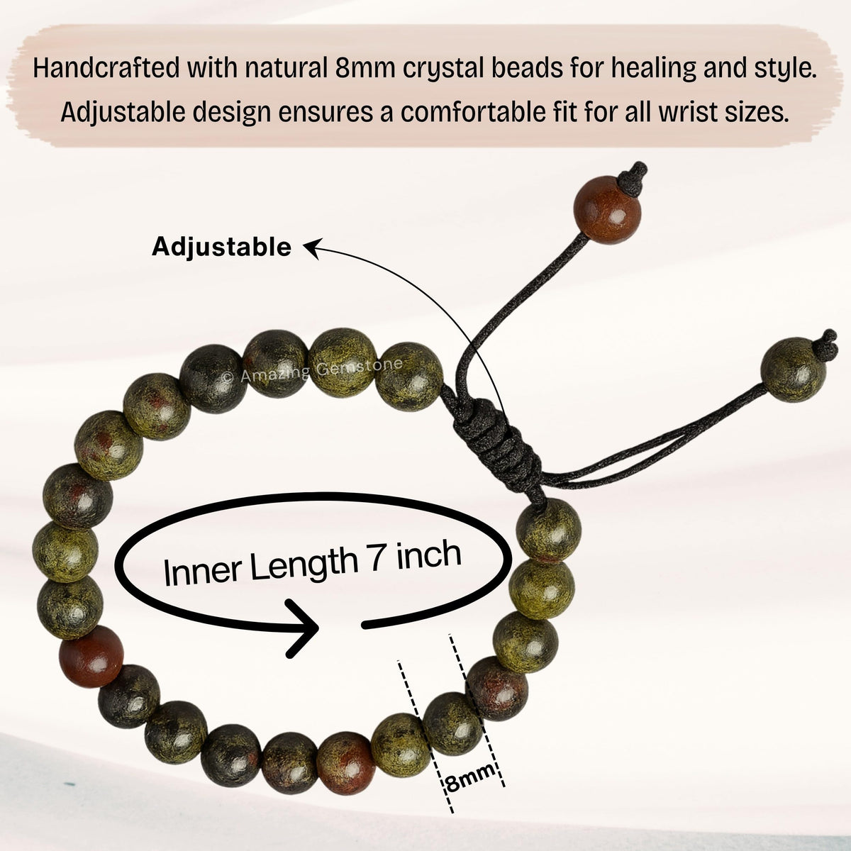 Amazing Gemstone Dragon Bloodstone Bracelet, Gifts For Men & Women - Protection Healing Crystal Bracelet - 8mm Gemstone Beaded Adjustable Bracelet, Pulseras Para Hombres Mujer Stocking Stuffers