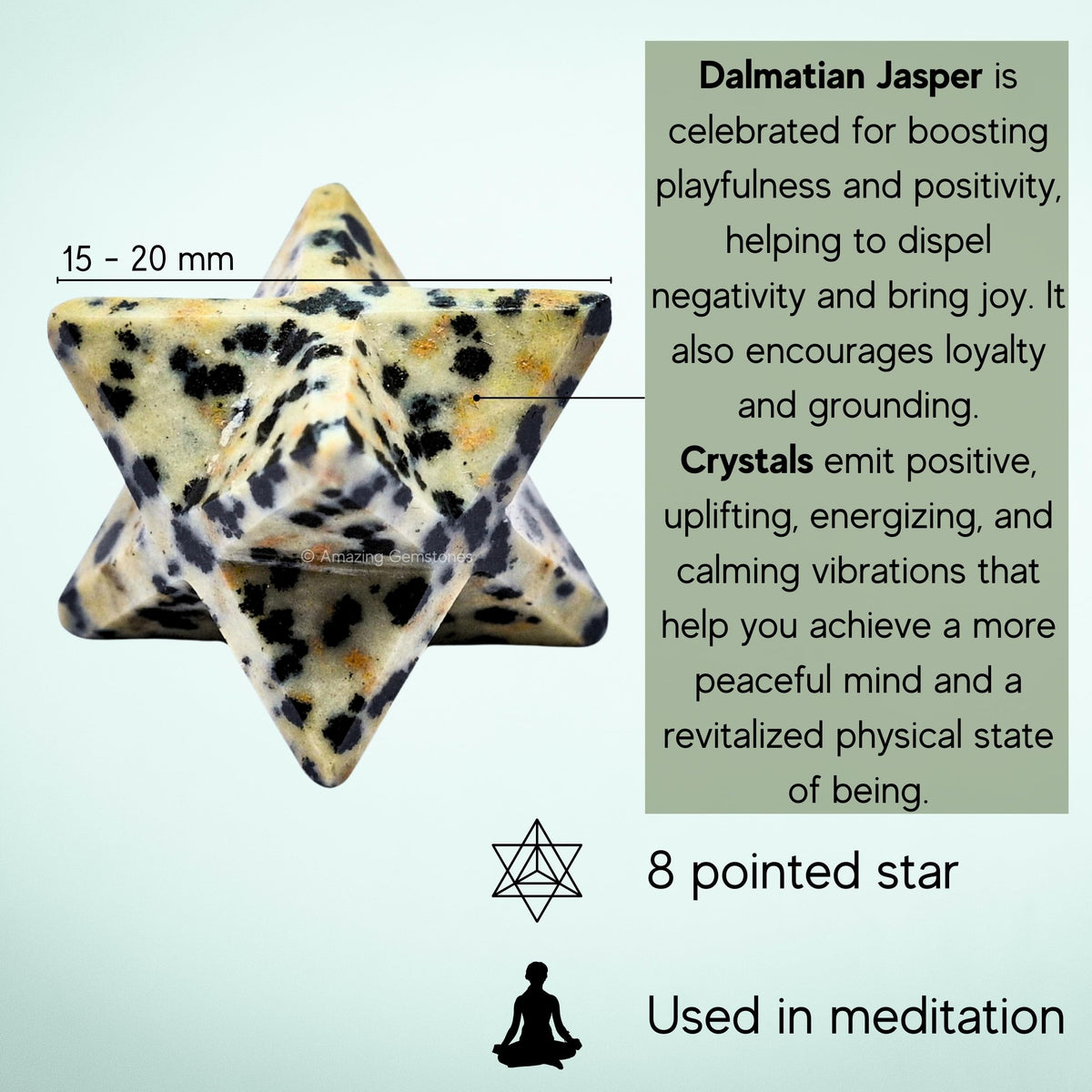 Amazing Gemstone Dalmatian Jasper Merkaba Crystal - 0.75 Inches Metaphysical Merkaba Star for Meditation - Energetic Tetrahedron Crystal and Healing Stones for Spiritual Growth and Healing (15-20mm)