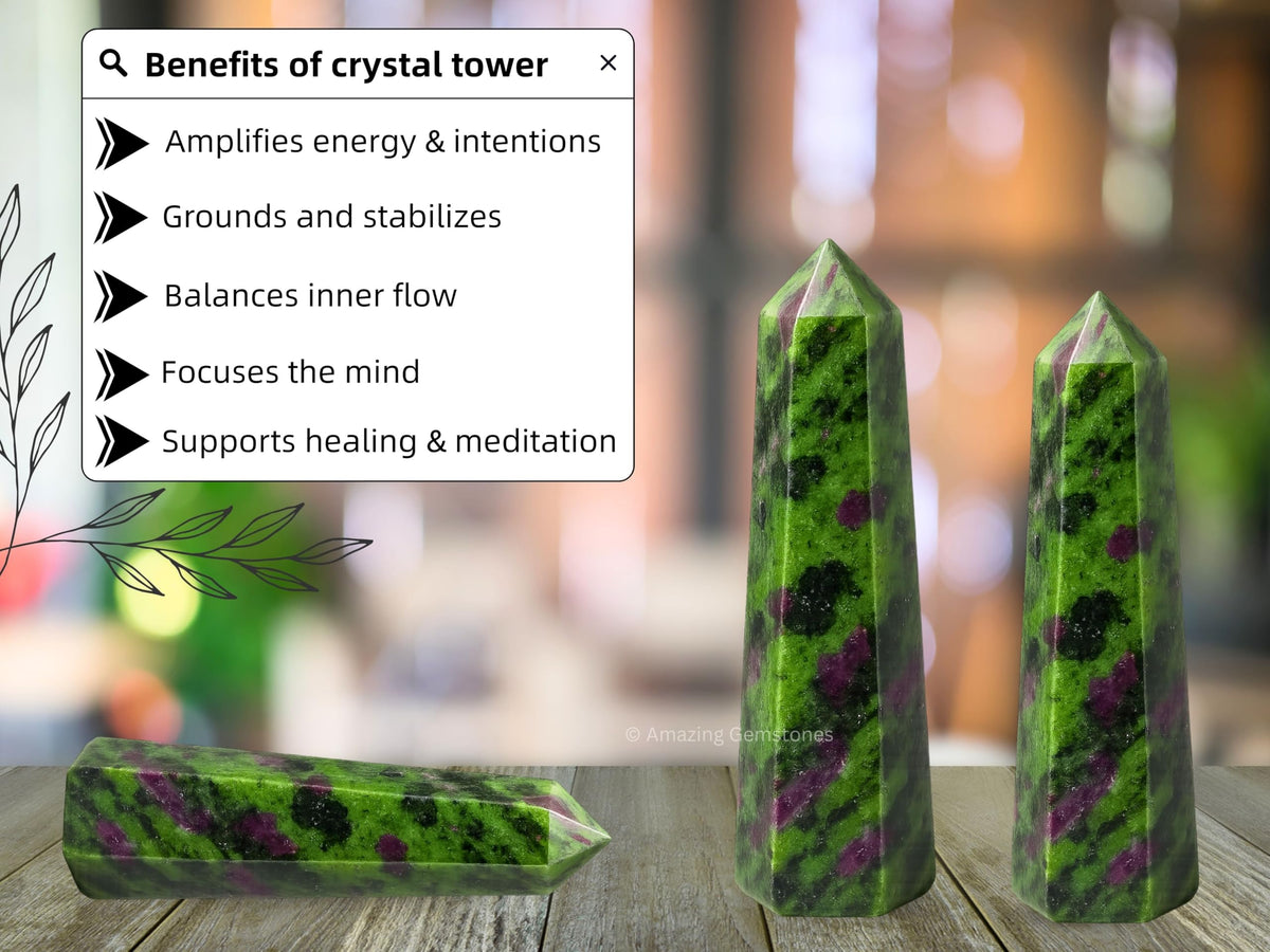 Amazing Gemstone Ruby Zoisite Crystal Towers - Natural Healing Crystal Point Obelisk for Reiki Healing and Crystal Grid (3" to 4" INCH)