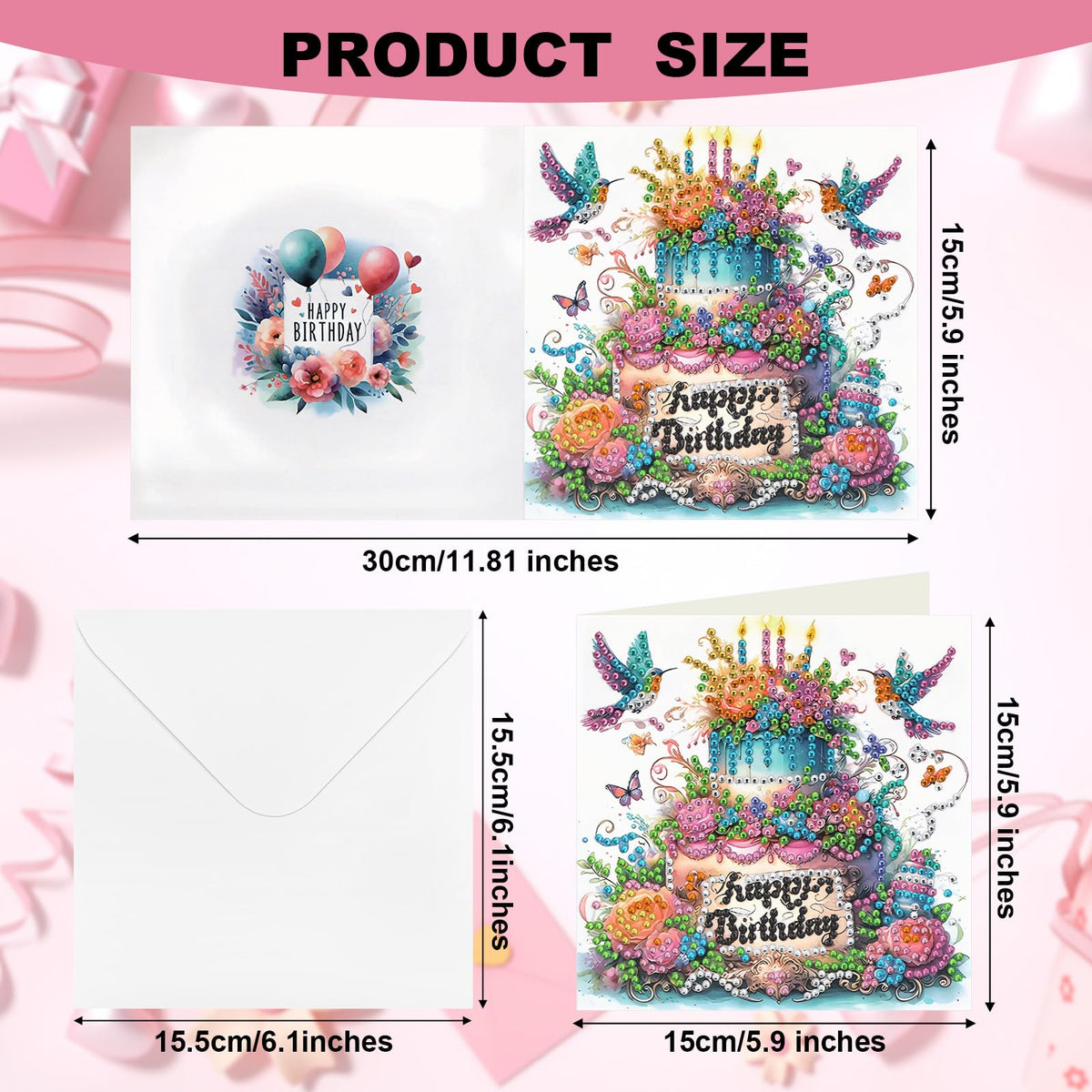 MUNORIAY Diamond Art Birthday Cards: 6 Pack Diamond Painting Greeting Cards Kits for Adults 5D DIY Special Shaped Rhinestone Birthday Folding Greeting Cards Gem Art with Envelopes Blessing Gifts